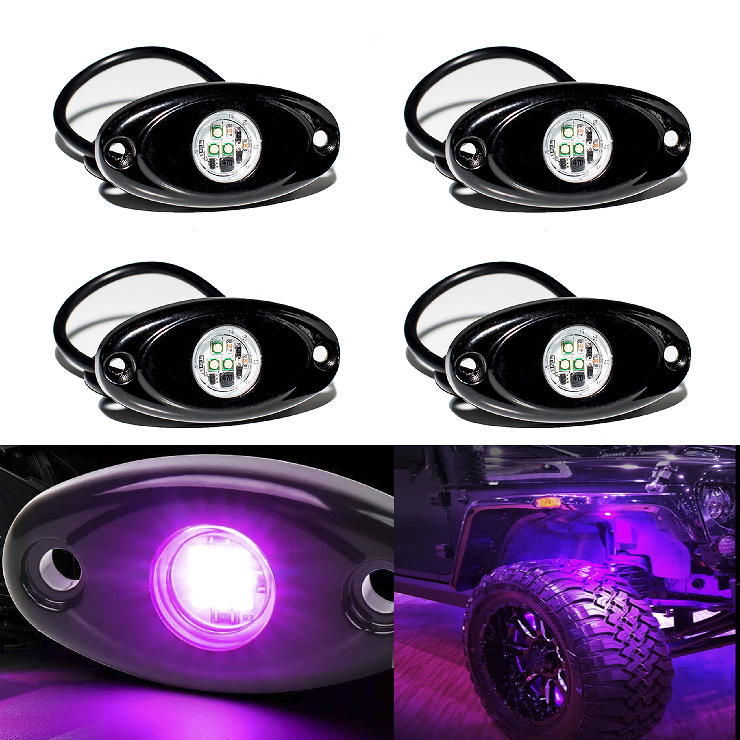 Yoneda Rock Lights For Trucks(4 Pods Purple)