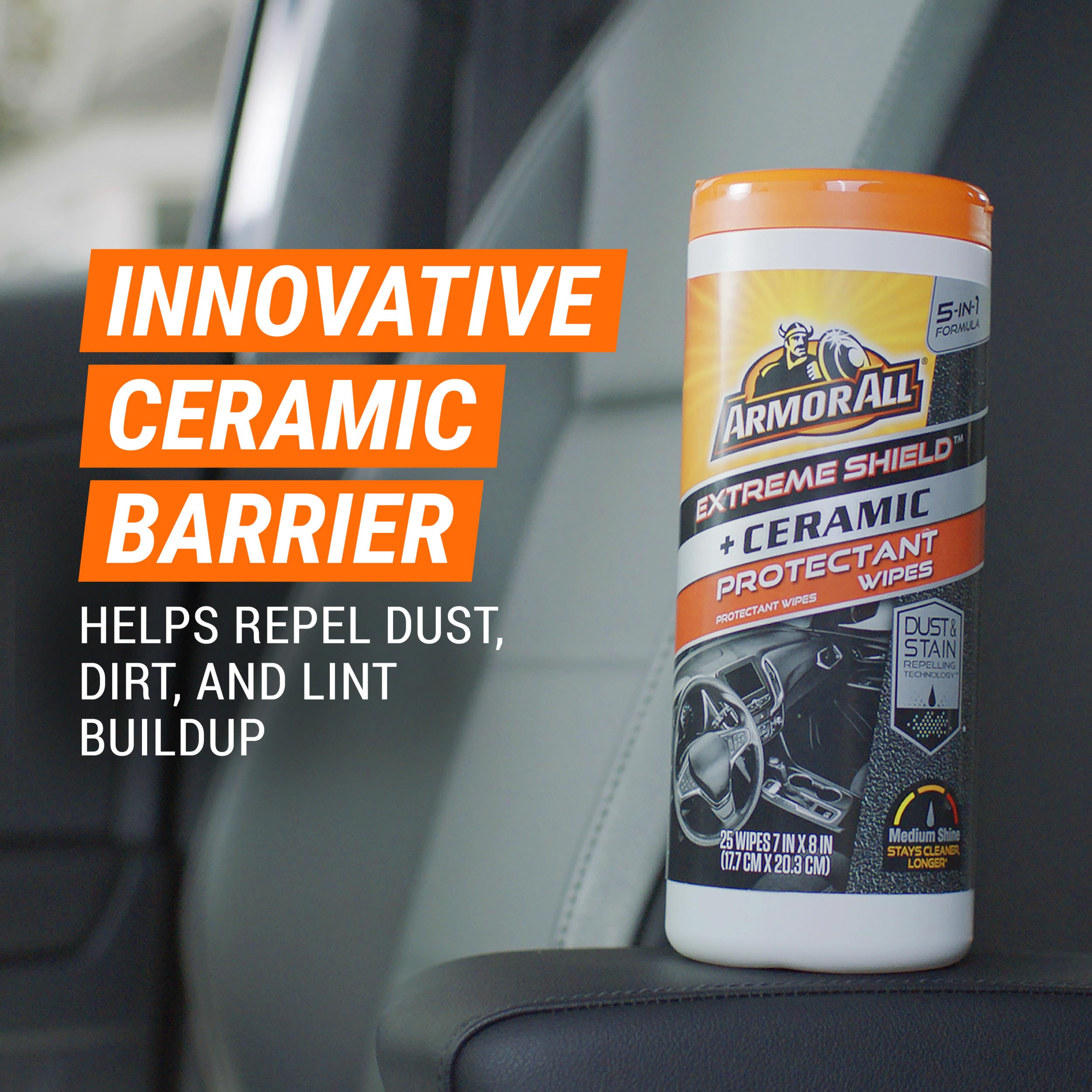 Armor All Extreme Shield Protectant Wipes By Armor All, Interior Car Cleaning Wipes With Uv Protection Against Cracking And Fading, 25 Count