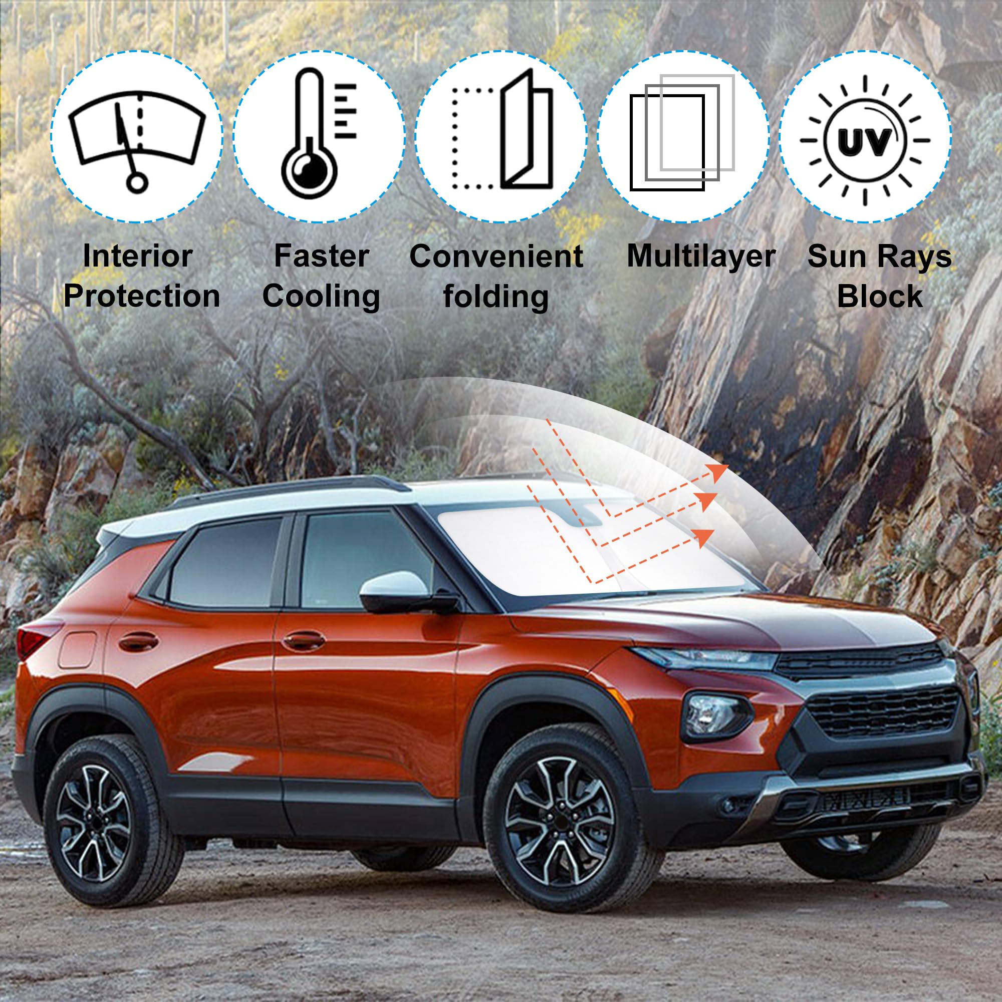 Yycke Windshield Sun Shade Accessories Compatible With 2021-2024 2025 Trailblazer For Chevrolet Foldable Sunshade Sun Visor Bloc