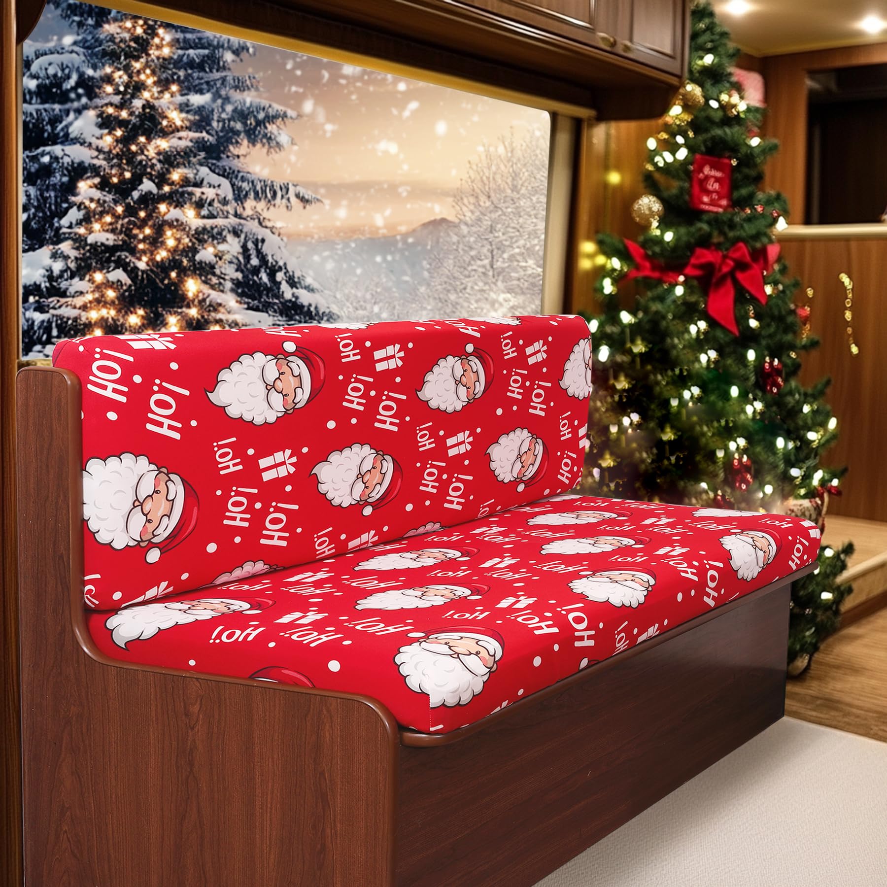Fuangui Christmas Rv Dinette Cushion Covers Stretch Camper Cushion Cover Booth Seats Replacement Rv Cushion Covers Washable Sofa