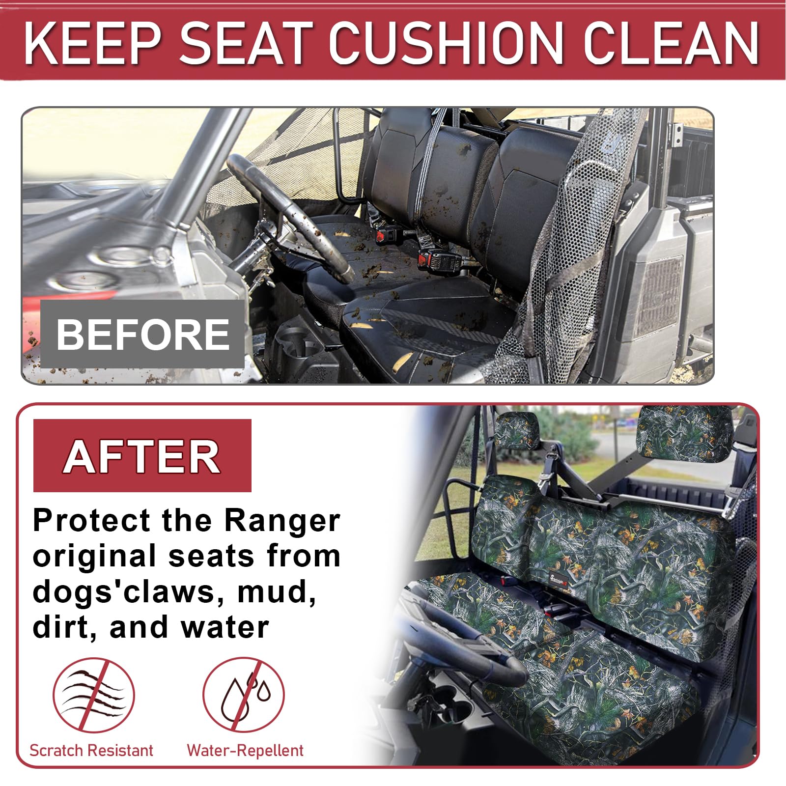 Starknightmt Ranger Seat Cover With Headrest Cover, Ranger 1000 Seat Cover Compatible With Polaris Ranger 1000/ Xp 1000/Crew Xp