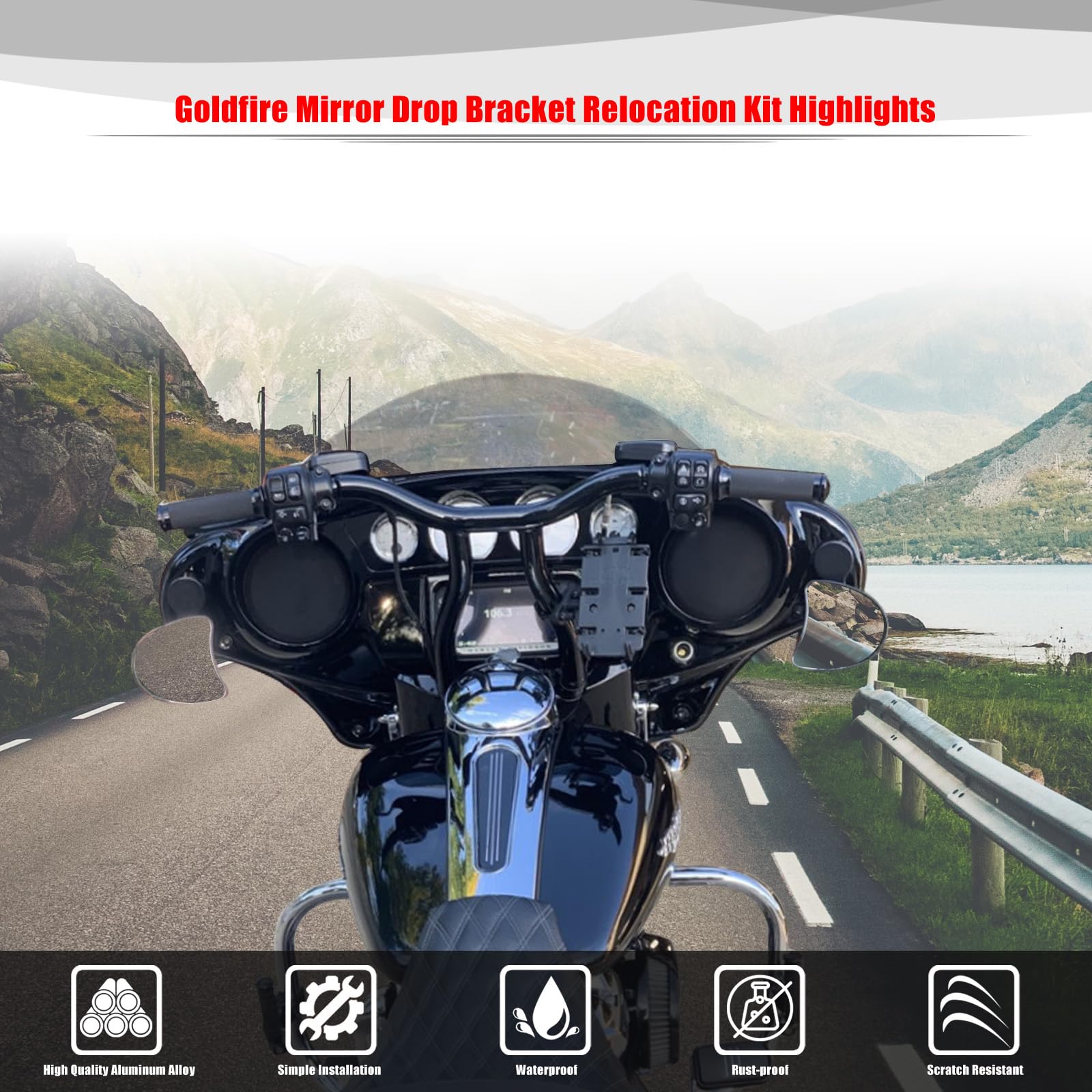 Goldfire Motorcycle Mirror Drop Brackets Adjustable Drop Mirror Relocator Fairing Batwing Mirror Kit Compatible With Harley Tour