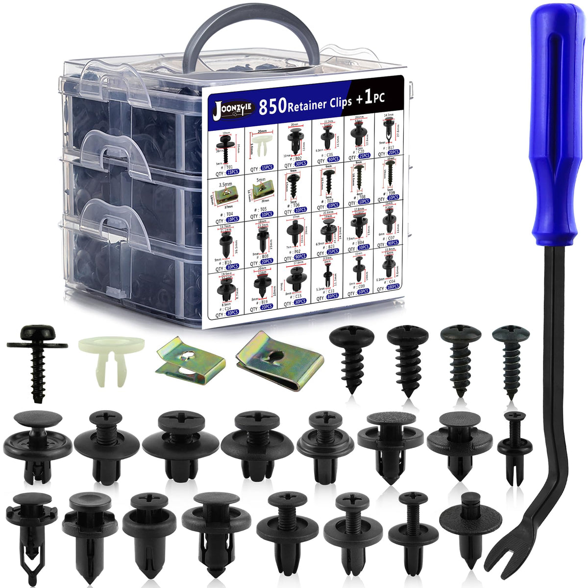 Joonzoie 851Pcs Car Push Retainer Clips Plastic Rivets 24 Popular Sizes Metal Screw Auto Fastener Push Pins Kit With Fastener Re