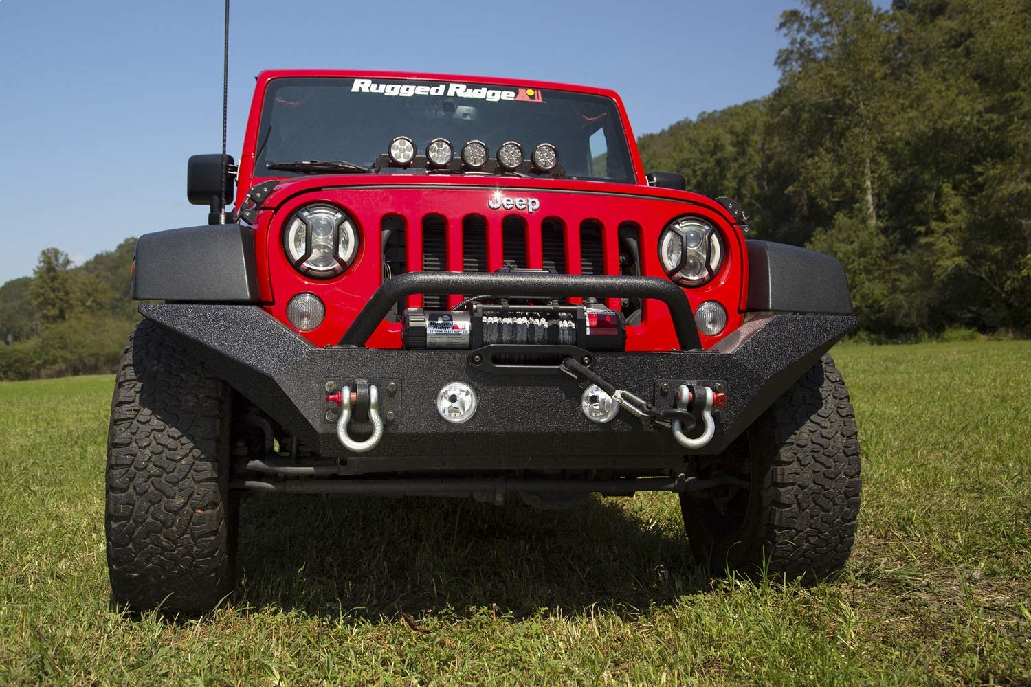 Rugged Ridge Spartan Bumper, Front | Full-Width W/High-Clearance Ends & Overrider, Steel, Textured Black | 11548.01 | Fits 2007-