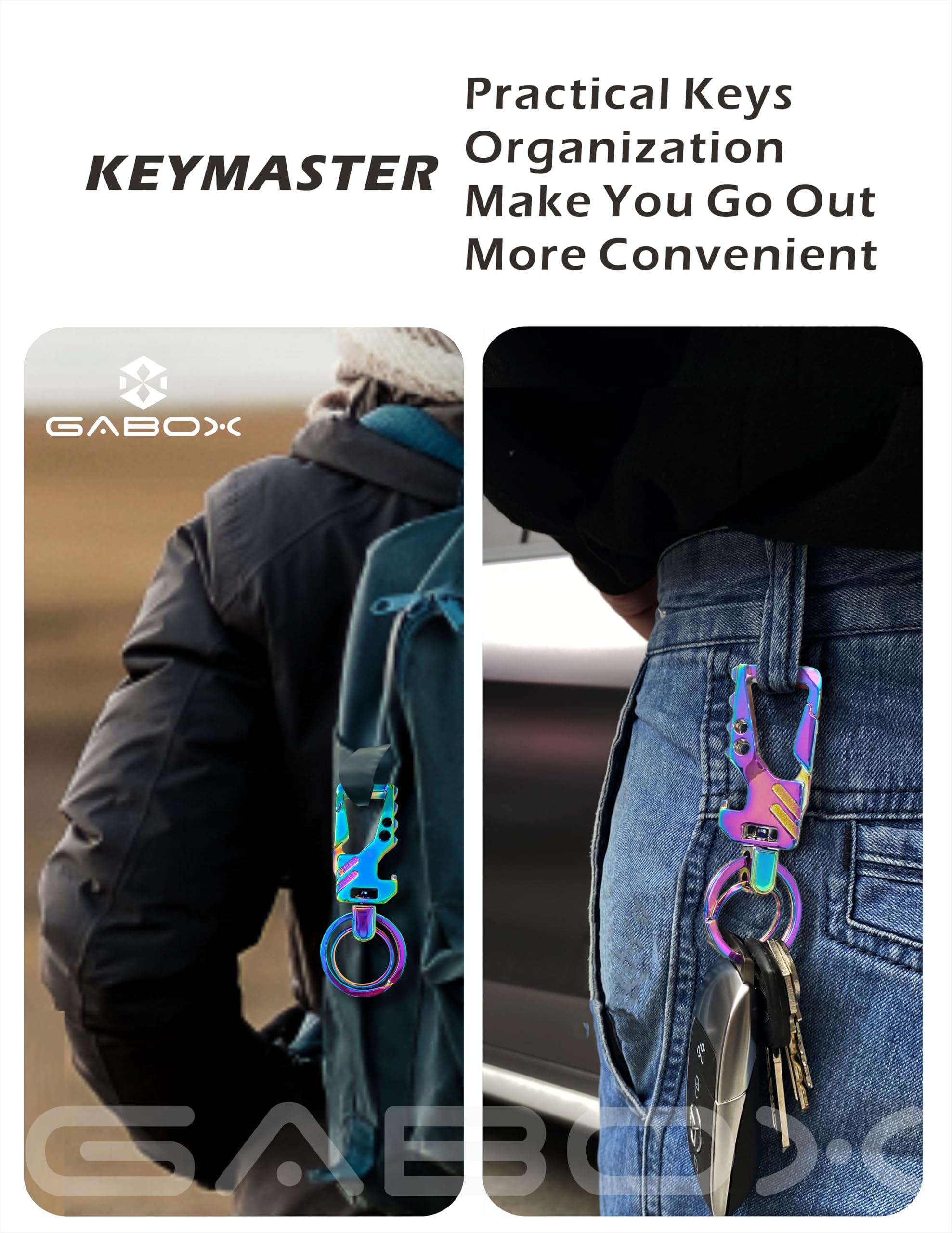 Gabox Keychain Edc Keyring Bottle Opener Auto Car Key Holder Tactical Carabiner Key Chain Clip Llaveros Porte-Cl  S, Electroplat