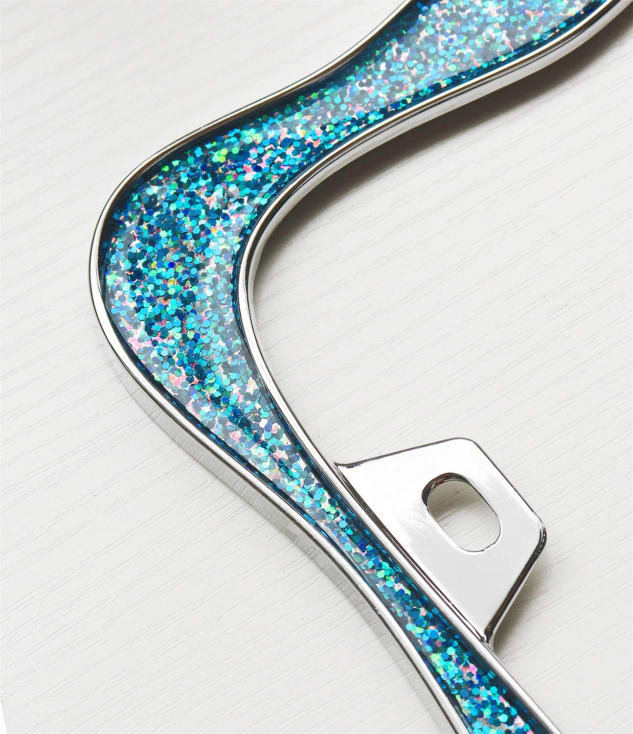 Creathome 3D Shining License Plate Frame, Chrome With Shining Blue Chunky Gliter, Pure Zinc Alloy Metal