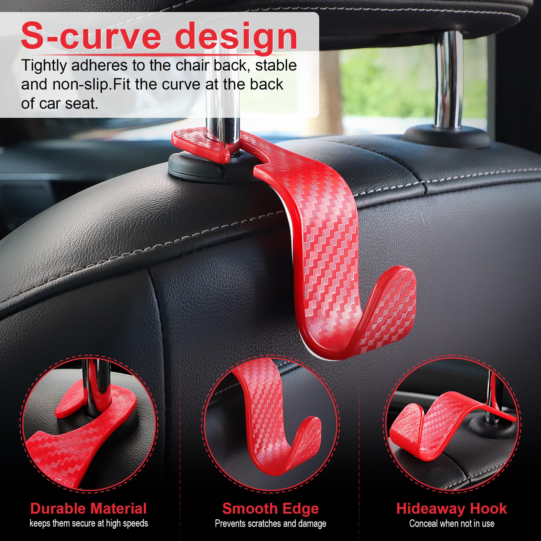 Livtee Car Purse Hook, Headrest Hook For Car, 4 Pack Universal Auto Car Seat Headrest Hook Hangers Organizer For Purse Coat Umbr