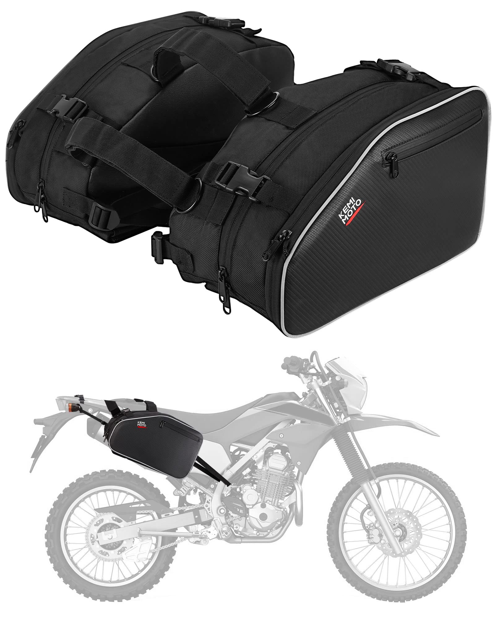 Kemimoto Motorcycle Saddlebags, 24L Large Capacity Storage Saddlebags With Rain Covers For Motorcycle Dirt Bike Dual Sport Motorcross Motorbike Racing Mountain Off-Road, Motorcycle Accessories