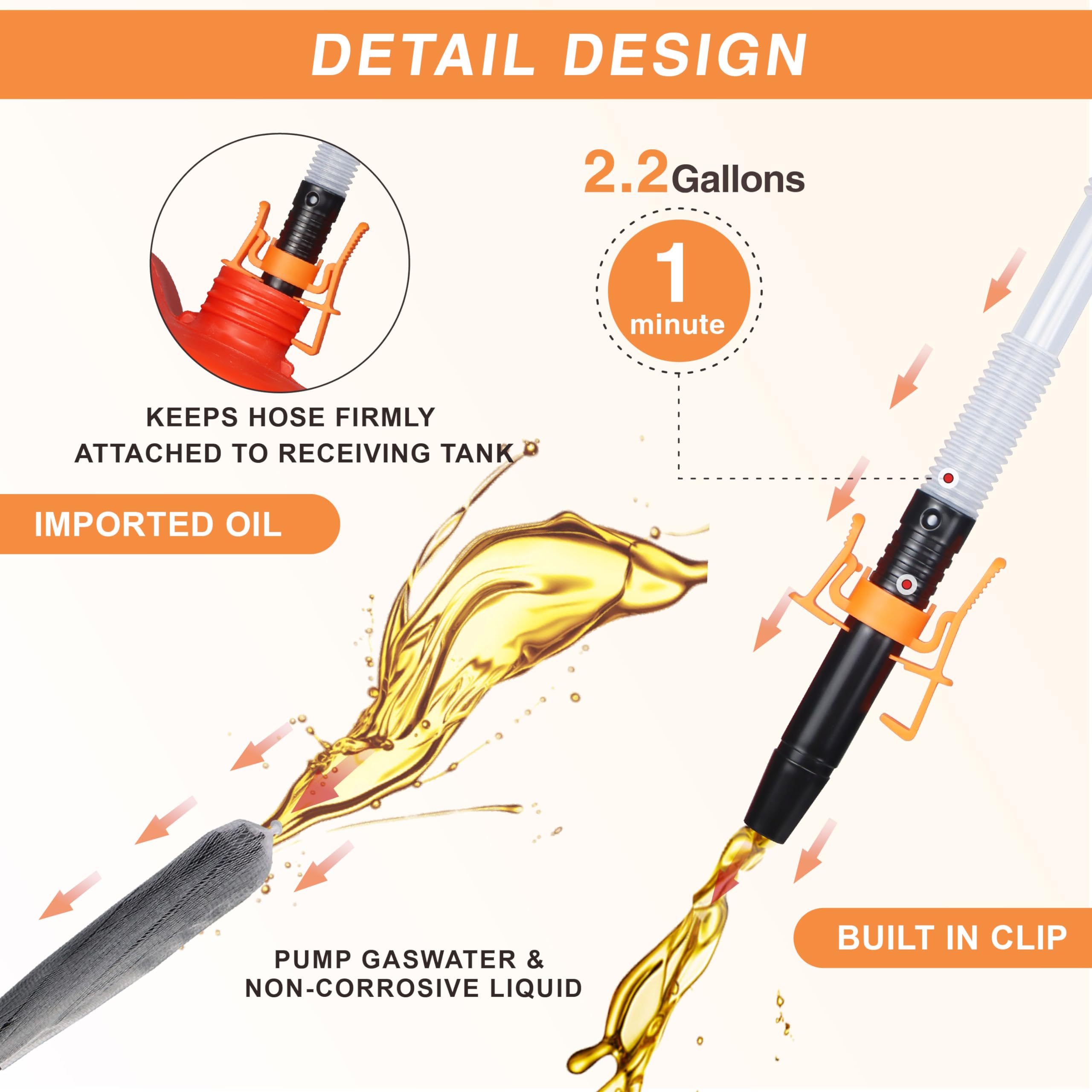 JMCUHYD Portable Transfer Pump Battery Operated Electric Siphon Pump for Gas Fuel Diesel Transfer 3.5GPM Flow Oil Extractor - Id