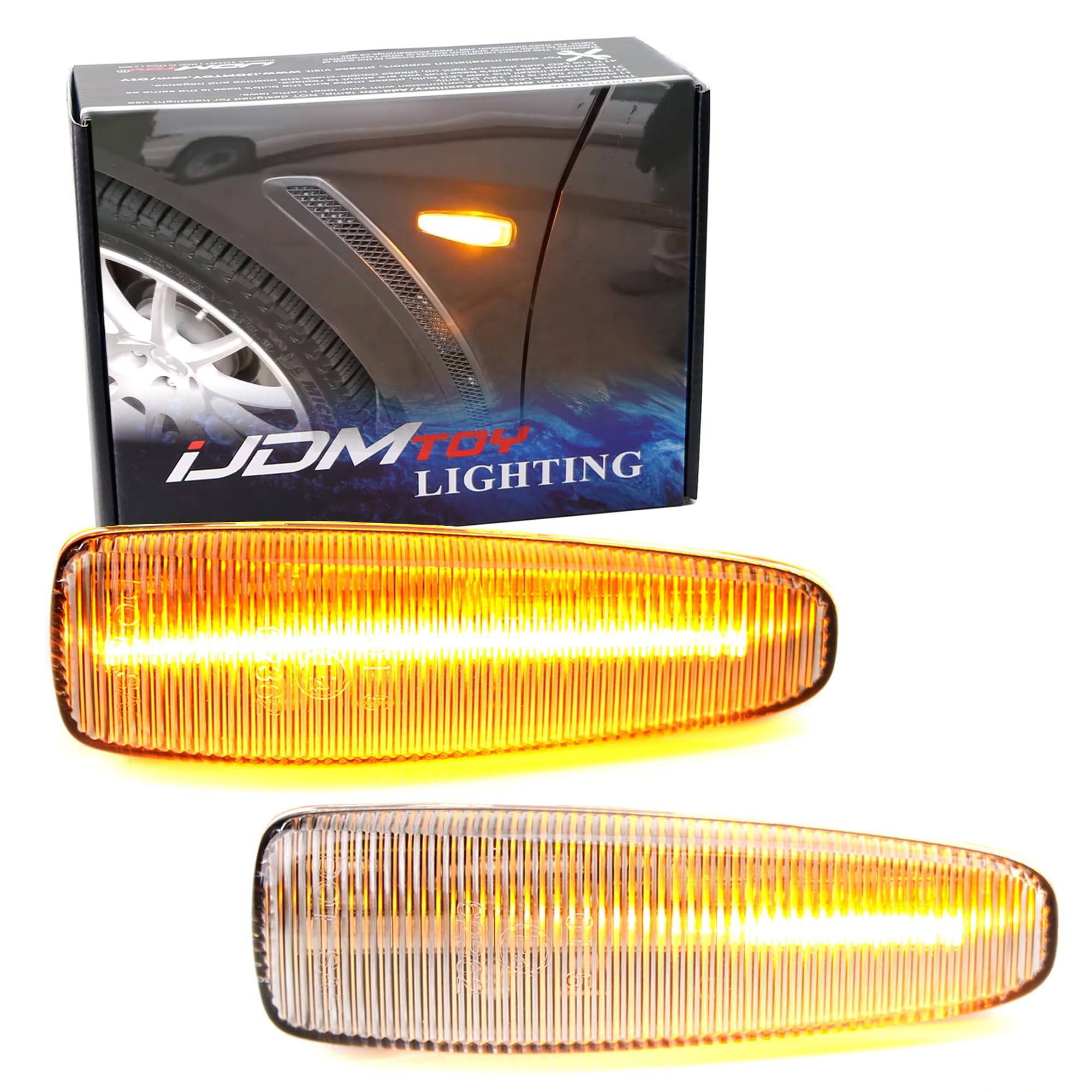 Ijdmtoy Clear Sequential Blink Amber Led Side Marker Light Assembly Compatible With Mitsubishi Lancer Evo X Mirage Outlander Spo