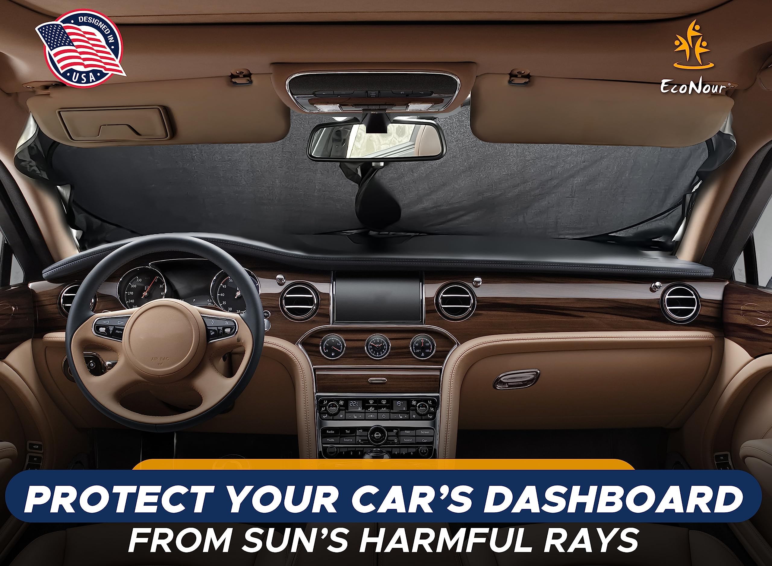 Econour Car Sun Shade Windshield | Reflective Car Window Sun Shades For Ultimate Dashboard Protection | Foldable Car Interior Ac