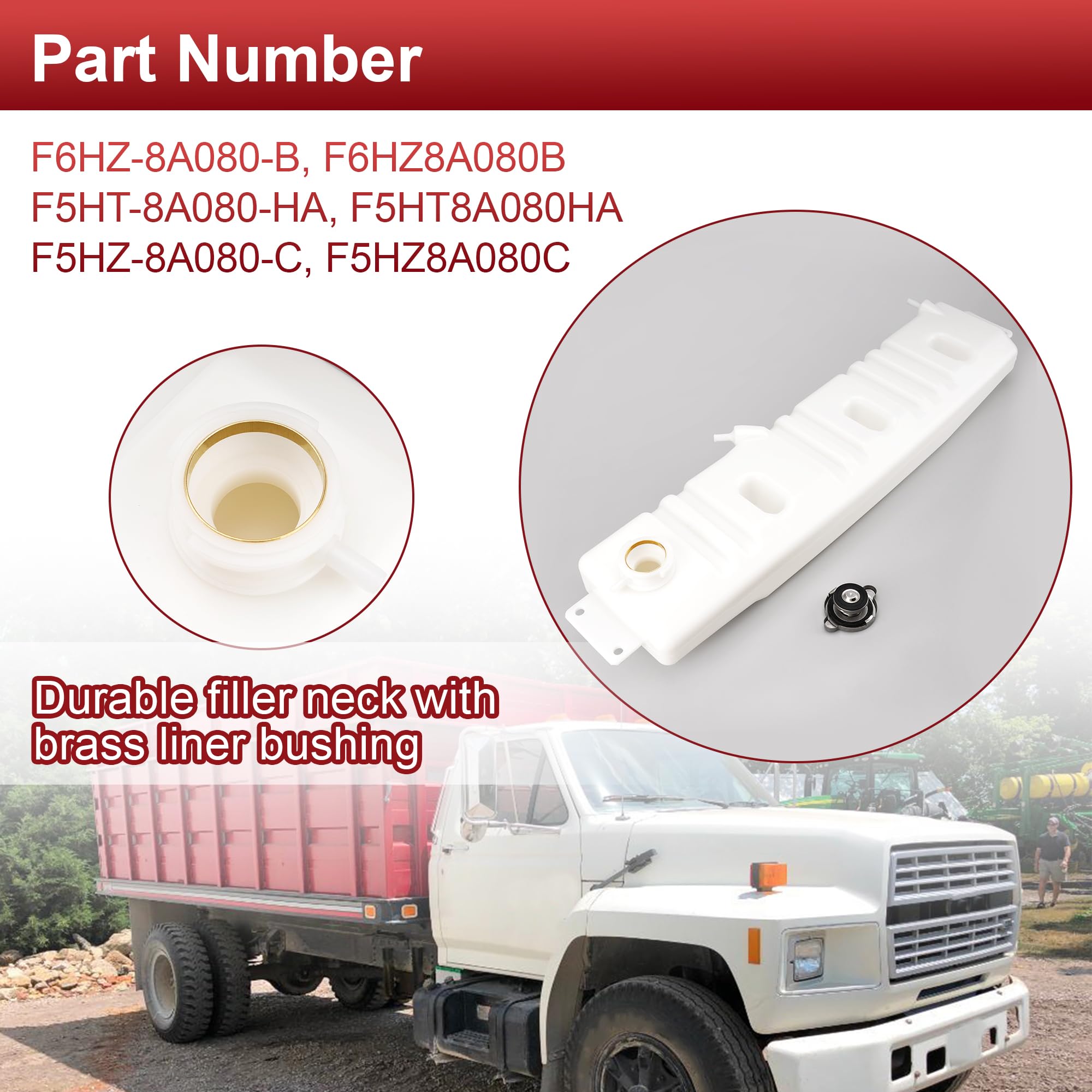 Radiator Overflow Reservoir Bottle Coolant Surge Expansion Tank with Cap for Ford Truck F600 F700 F800 1980-1998 F6HZ-8A080-B F5