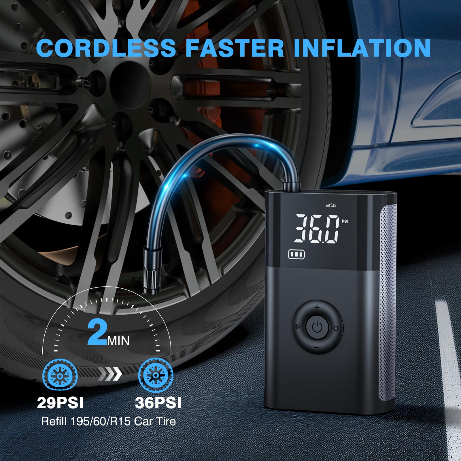 Carsun Tire Inflator Portable Air Compressor,150 Psi Cordless Air Pump With Tire Pressure Gauge,Smart Pump Electric Air Pump Tir