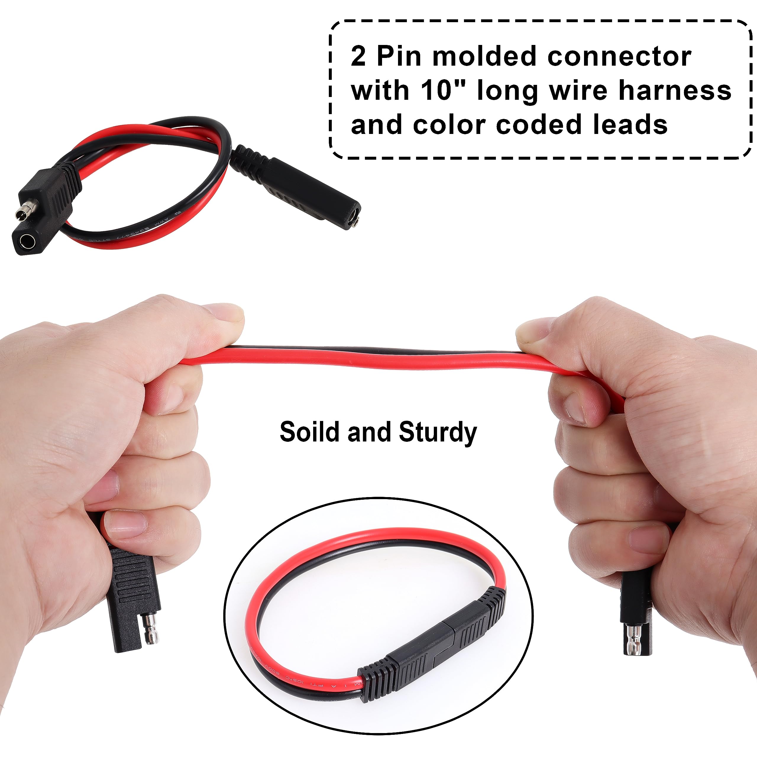 Wadoy 2 Pin Quick Disconnect Wire Harness SAE Connector 14 Gauge Heavy Duty Hight Capacity Battery Cable 10'' Leads(5 Pack)