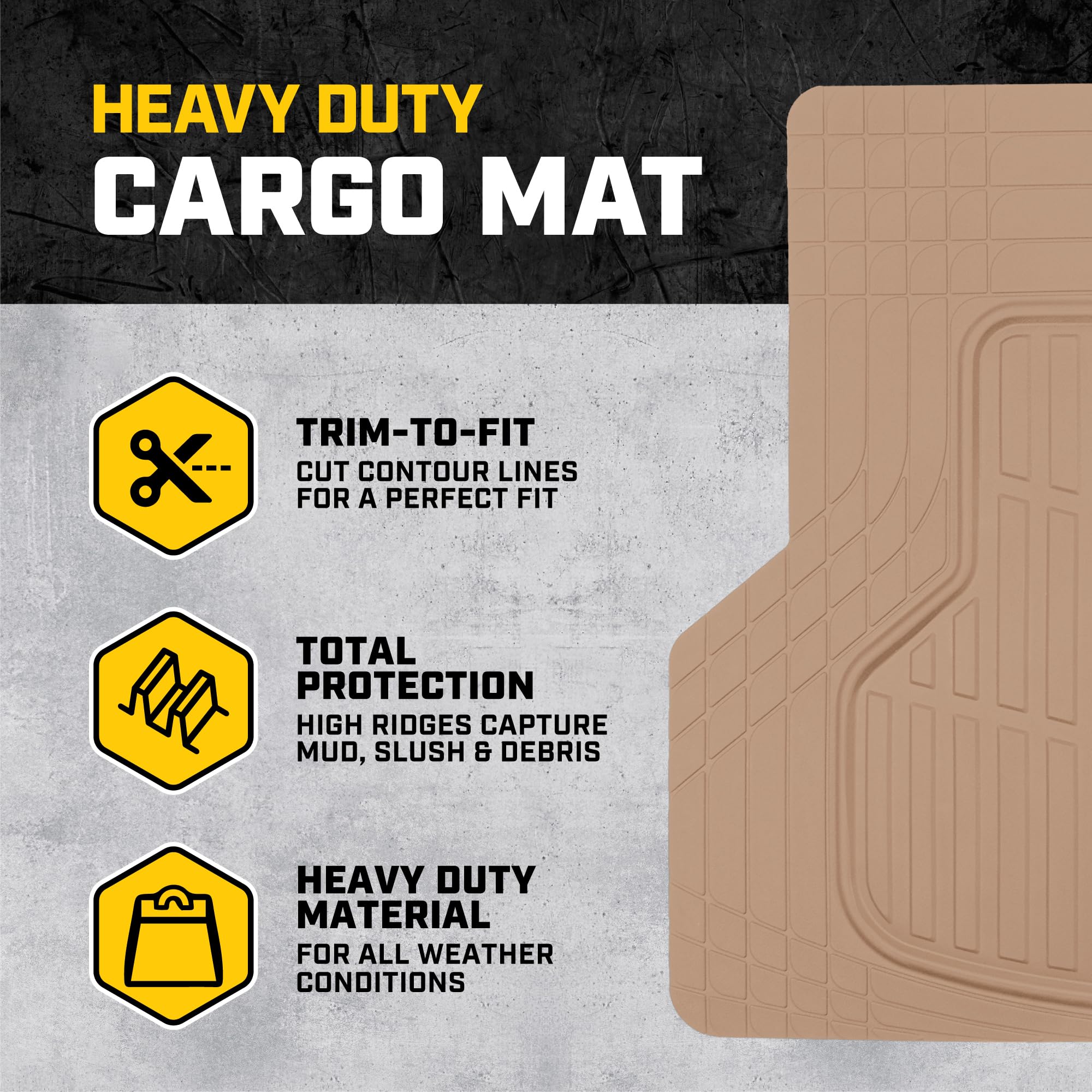 Cat Heavy Duty Suv Beige Cargo Liner & Car Trunk Mat - Universal Trimmable All Weather Cargo Mats For Back Of Suv - Suv Trunk Ma