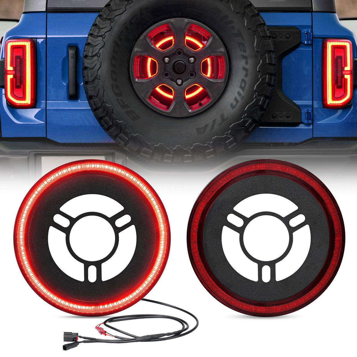 Third Brake Light Led Spare Tire Brake Light For Bronco Plug & Play, Red Smoked Lens 3Rd Brake Light Assembly Compatible With Br