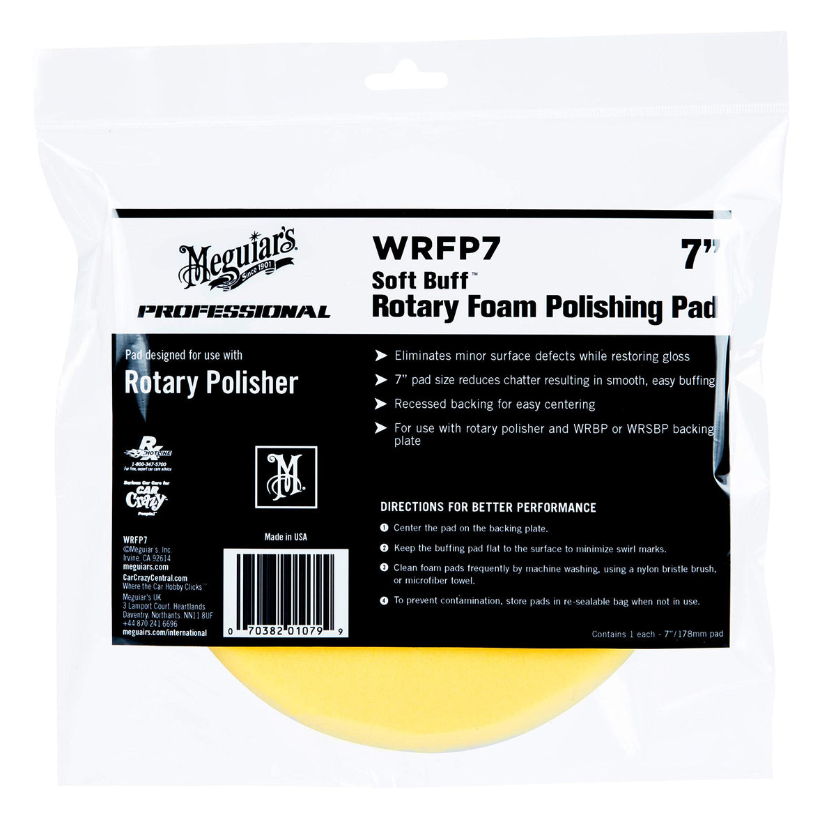 Meguiar's 7'' Soft Buff Rotary Foam Polishing Pad WRFP7 - Professional Rotary Polisher Pad for Removing Light Paint Defects and 