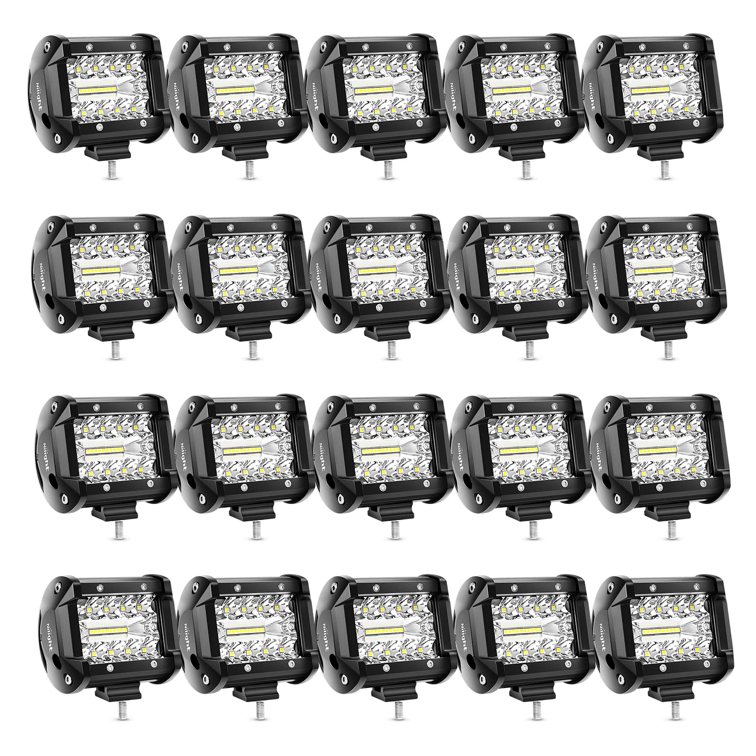 Nilight 20Pcs Led Pods 4Inch 60W Light Bar Flood Spot Combo Triple Row Driving Lamp Roof Bumper Off Road Led Work Lights Pods Fo