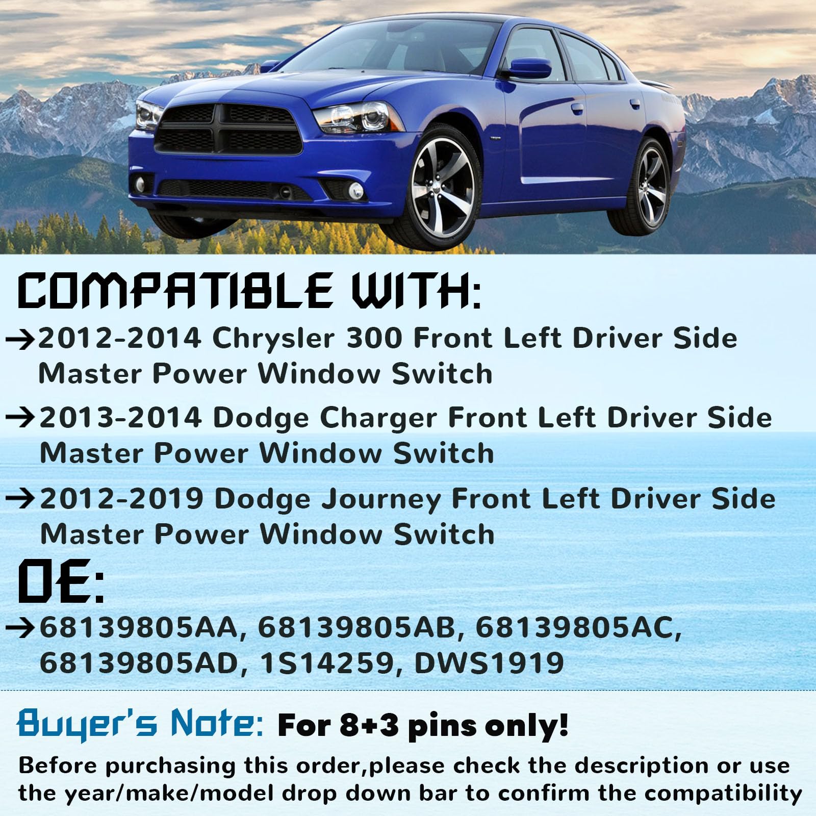 Master Power Window Switch Replacement For 2012-2014 Chry-Sler 300, 2013-2014 Dodge Charger, 2012-2019 Dodge Journey, 68139805Aa