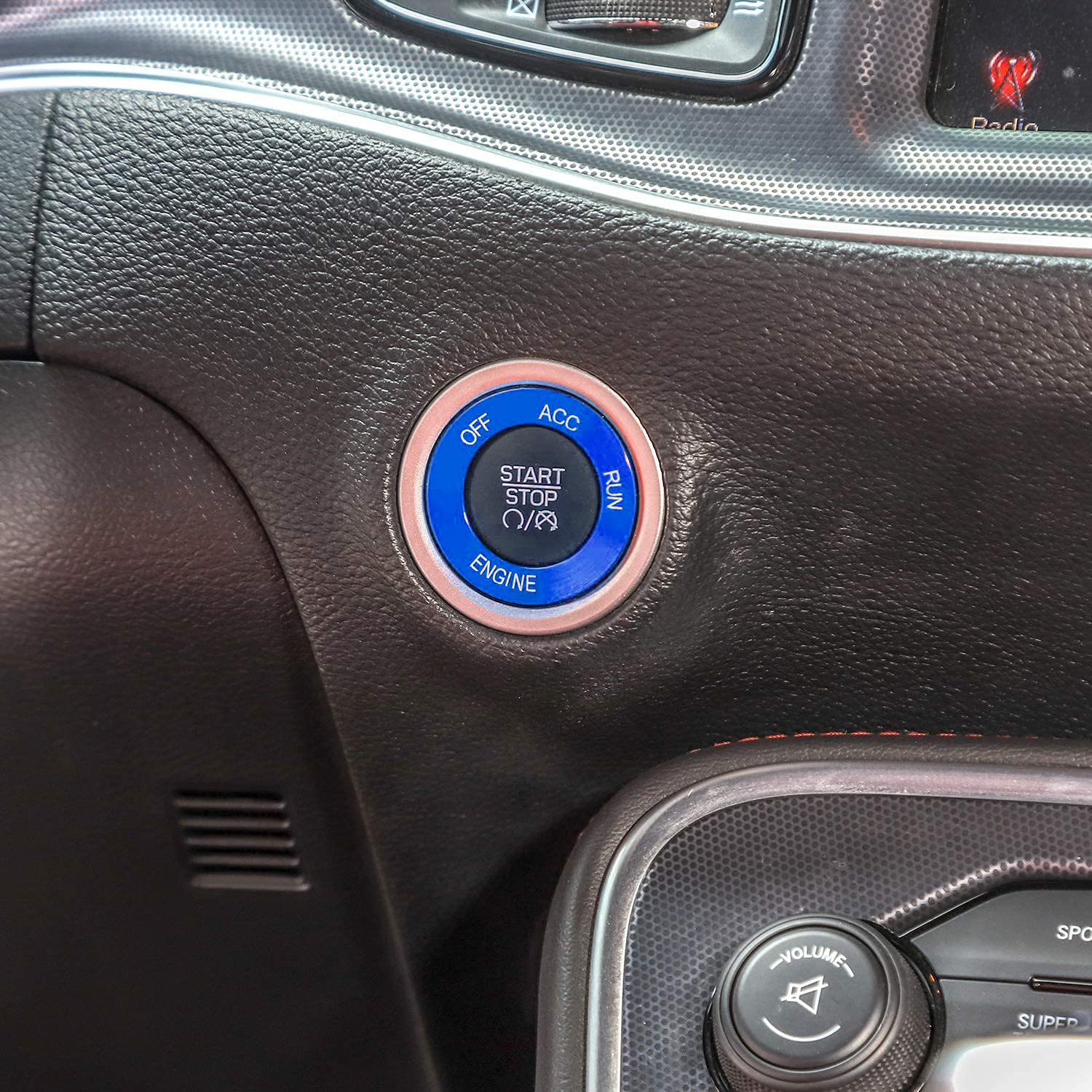 Keptrim For Challenger Charger Engine Start Stop Trim For 2010-2020 Dodge Challenger/Charger Ram, For 2014 Durango, Blue Aluminum Alloy 1Pc