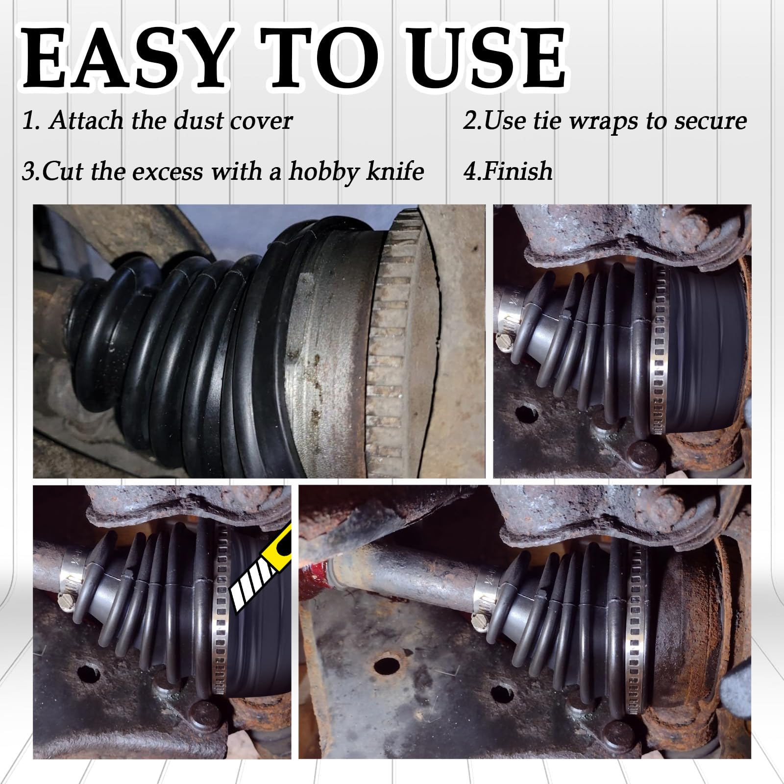 2PCS CV Boot with 4 Stainless Steel Clamps & 6 Cable Ties,Waterproof & Dustproof CV Axle Boot Repair Kit for Protect Axle,Univer