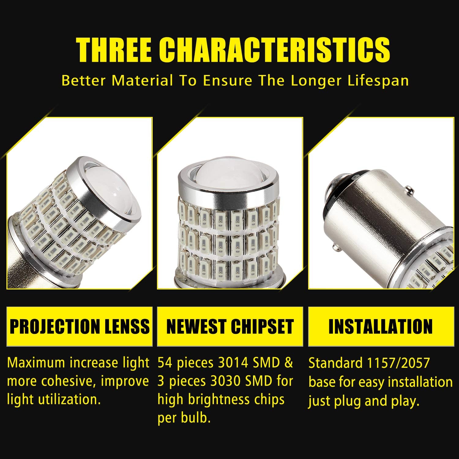 Auxlight 2057 1157 2357 7528 2057A 1157A 2357A Led Bulbs Brilliant Red, Ultra Bright 57-Smd Led Replacement For Brake/Tail Lights, Blinker Lights, Turn Signal/Parking Or Running Lights (Pack Of 2)