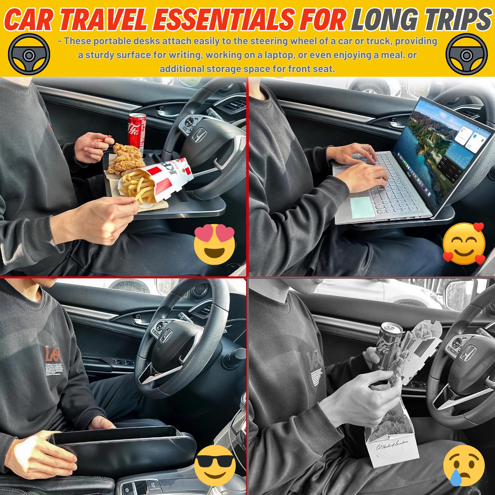 Qlhshop 3-in-1 Steering Wheel Desk - Steering Wheel Tray Table with Seat Gap Filler Organizer | Car Food Tray for Driver | Car D