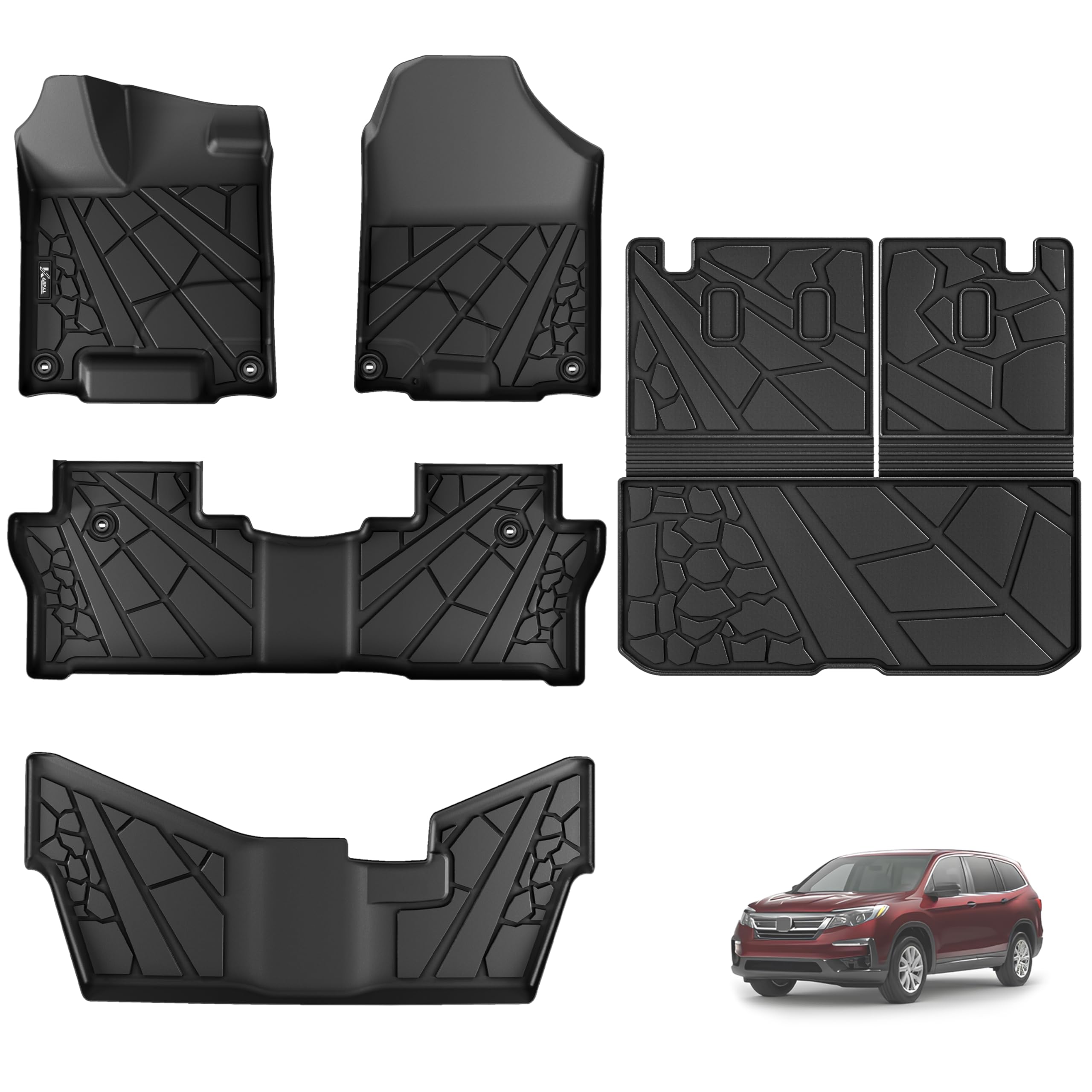 Karpal Floor Mats Fit For 2016-2022 Honda Pilot 8 Seats (No Elite Models), Tpe All Weather Protection Anti-Slip Floor Liners Hon