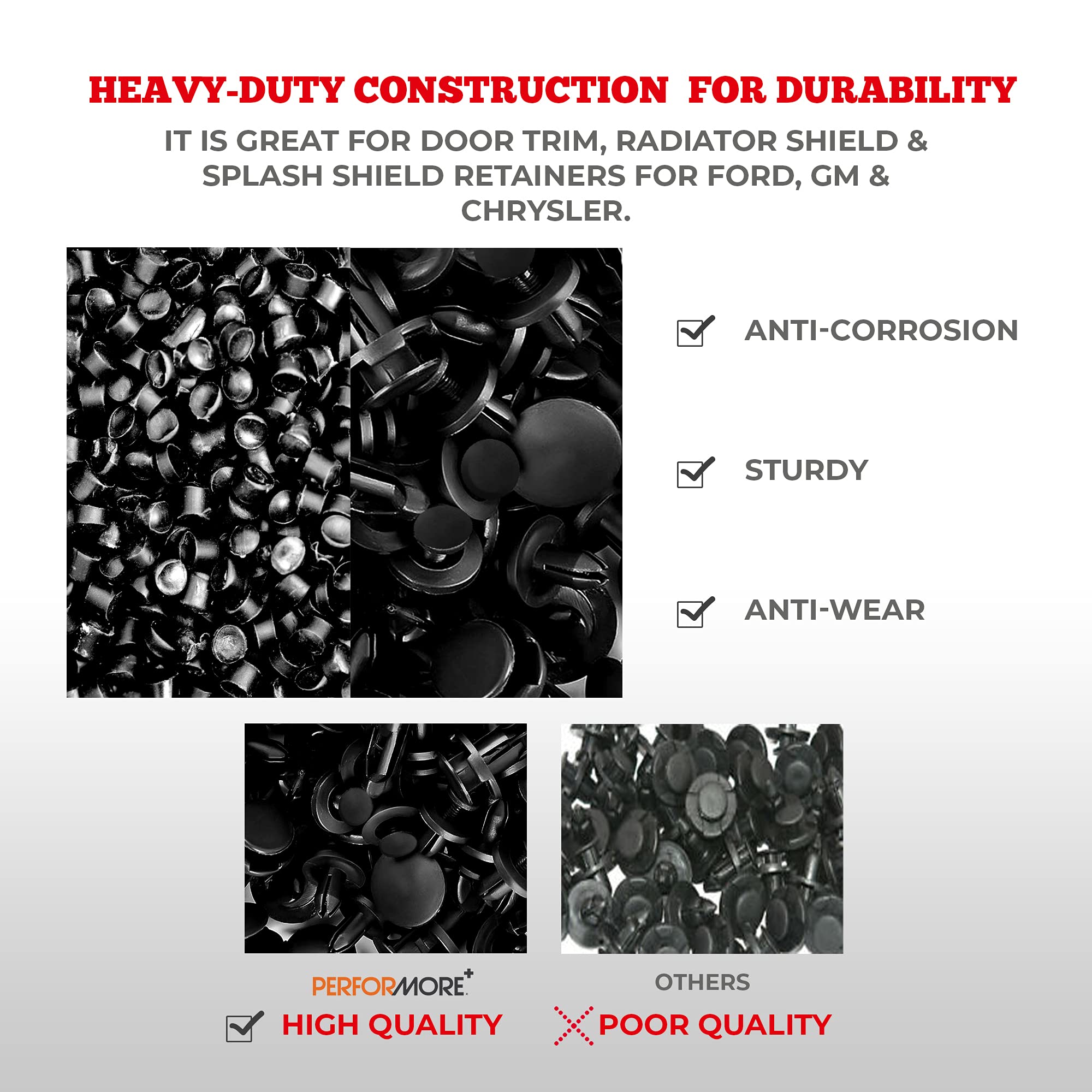 Performore 240 Pcs of Car Plastic Retainer Clips, Push Pin Rivets, Fastener Retainer Kit for Bumper Fender Door Trim Panel, Incl