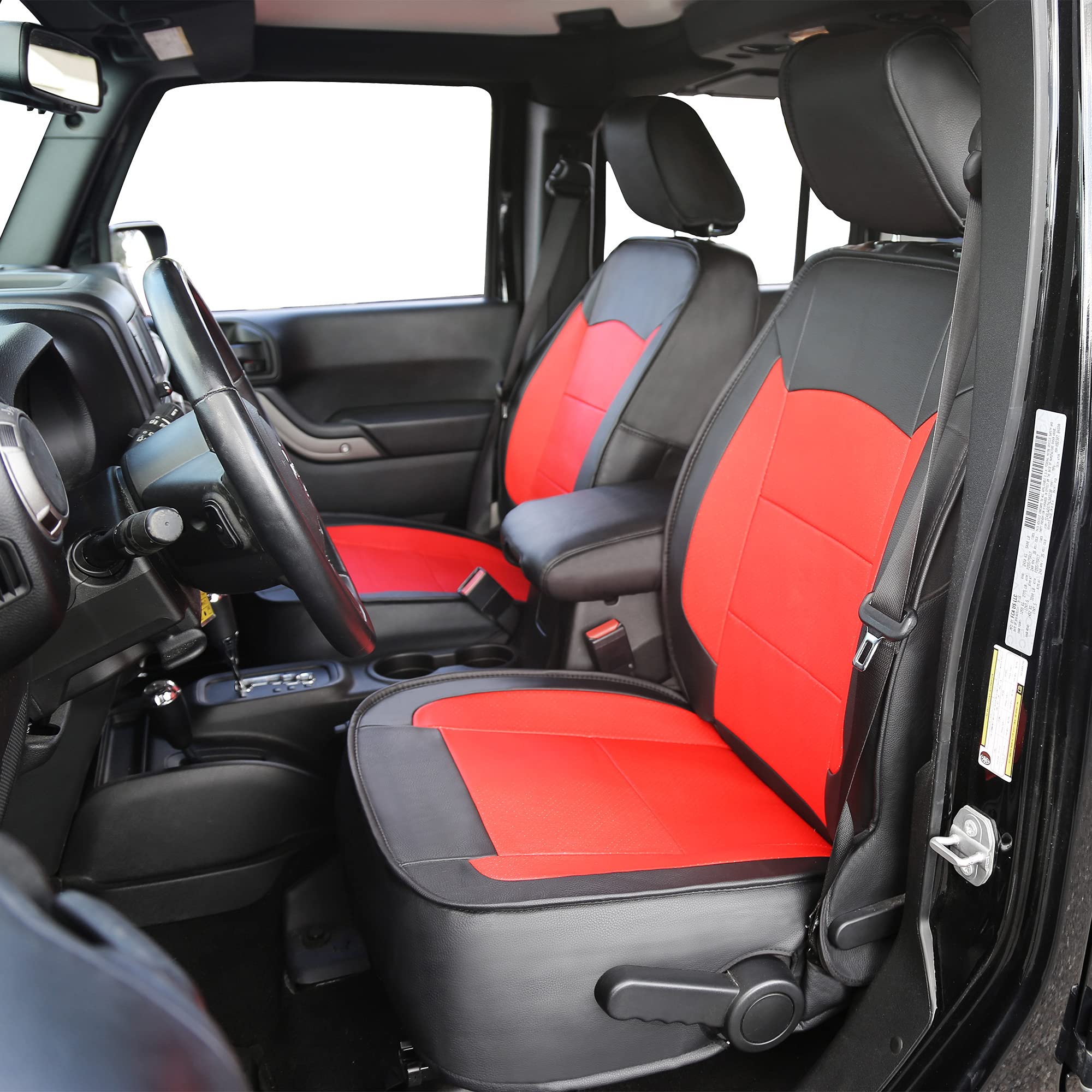 Oasis Auto 2007-2017 Wrangler Jk Custom Leather Seat Covers (2013-2017 Wrangler 4-Door, Black&Red)