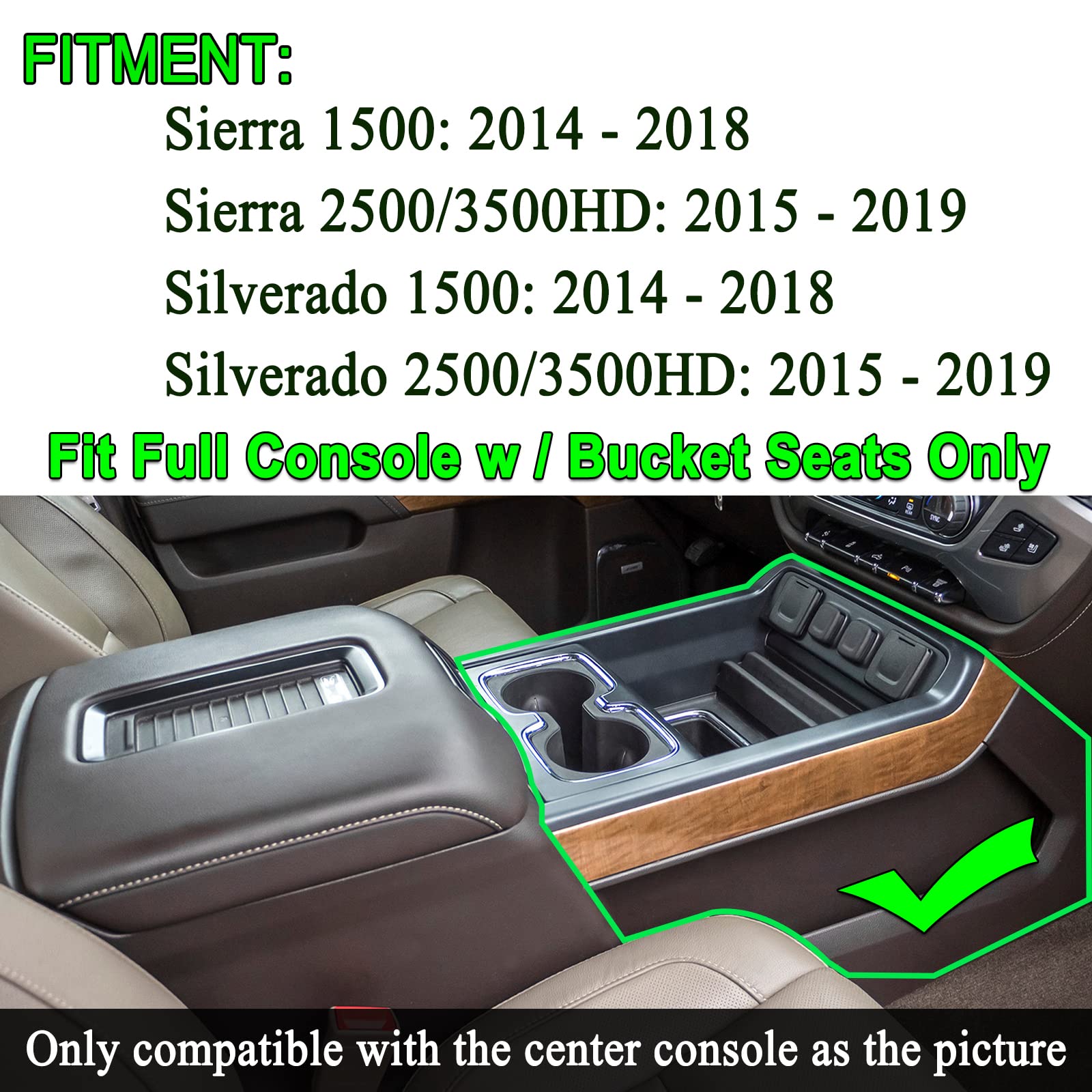 Jkcover Center Console Organizer Compatible With Chevy Silverado/Gmc Sierra 2014 2015 2016 2017 2018 1500/2500/3500Hd Accessorie