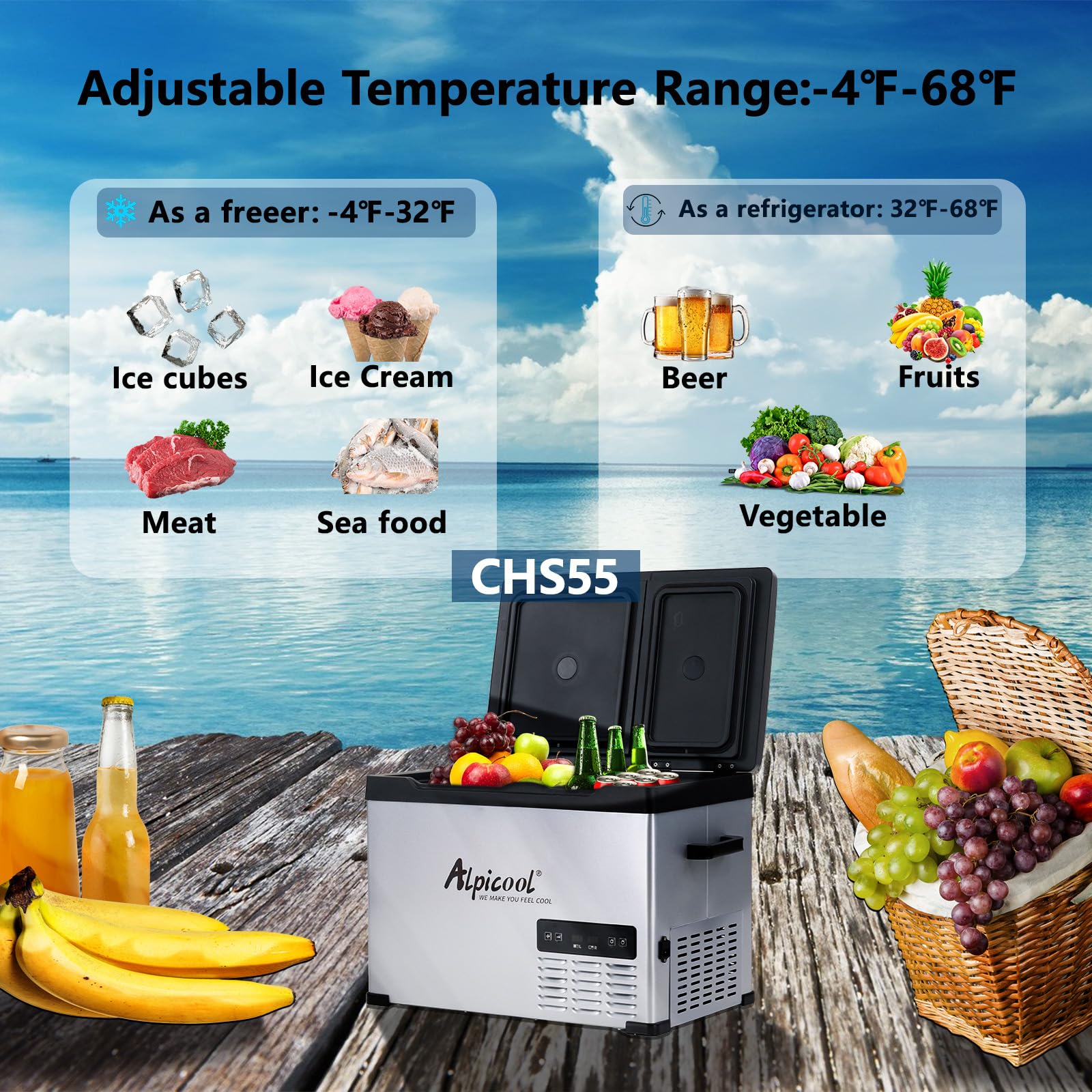 Alpicool C Series Car Freezer 42 Quart CHS55 - Portable, Energy Efficient, Ideal for Camping and Travel