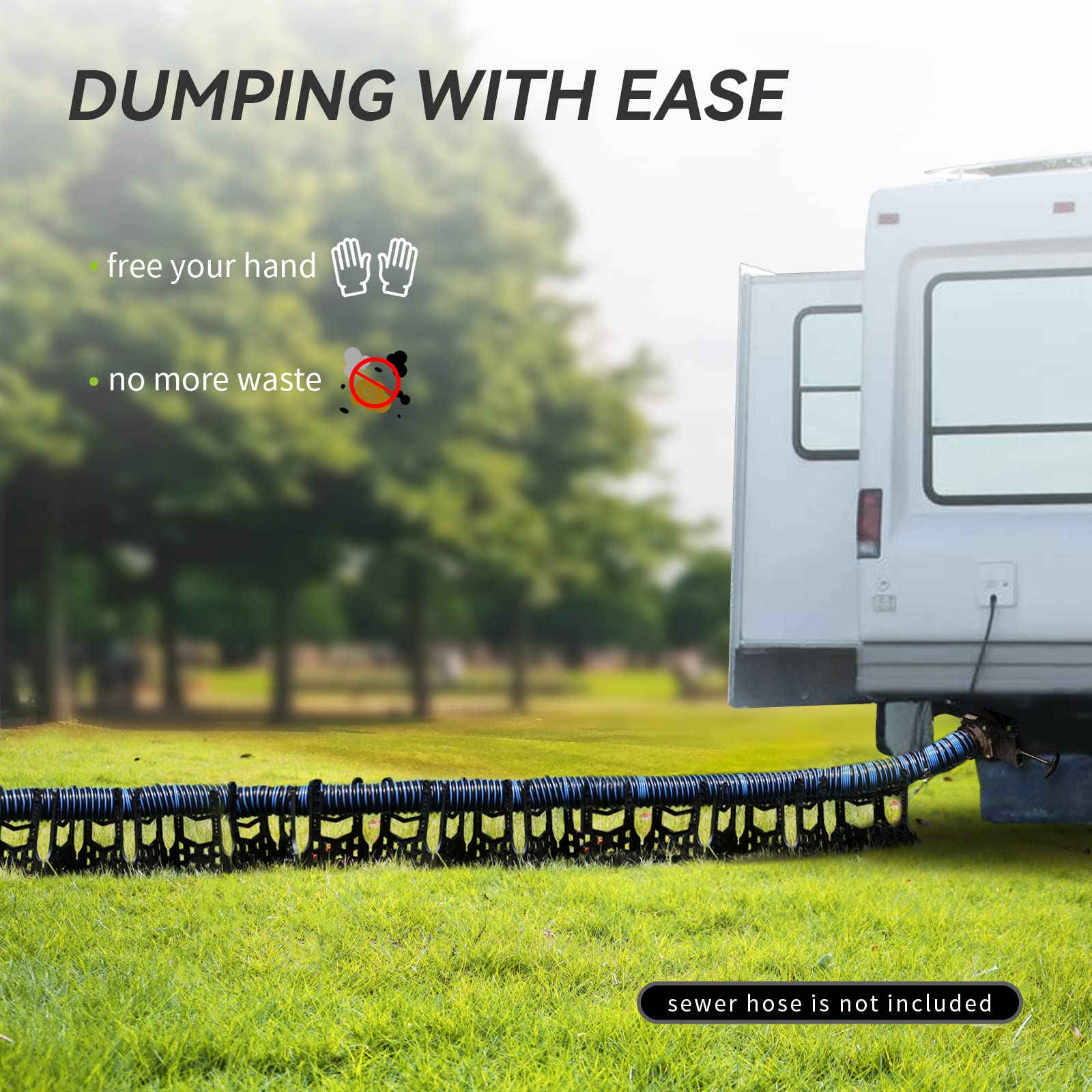 Rvmate Rv Sewer Hose Support 20 Feet, Quick Set-Up Septic Hose Support Black, Help Dumping Efficiently And Securely, Comes With