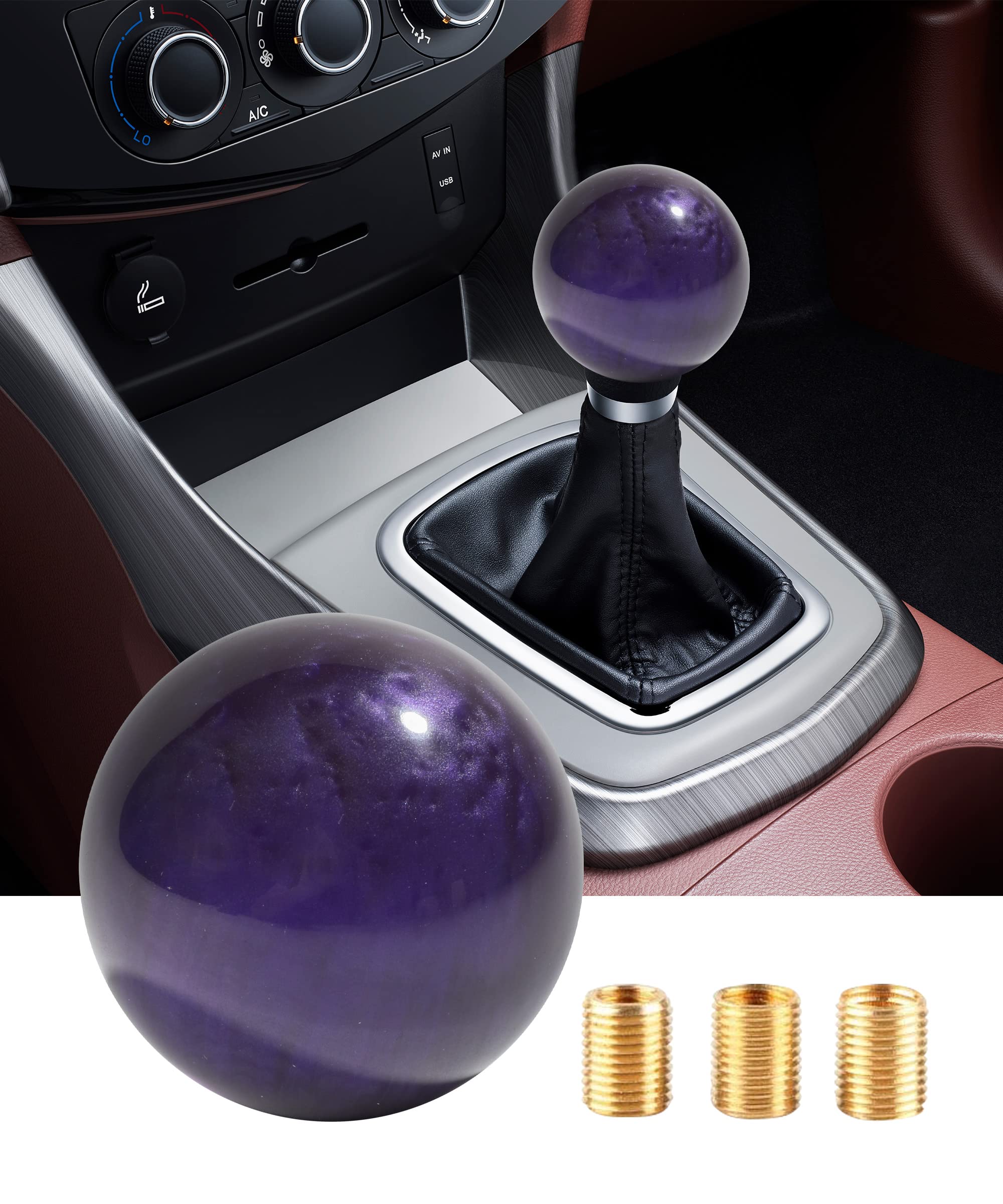 Reswish Round Acrylic Gear Shift, Universal Shifter Knob With 3 Adapters, Fit For Manual Car M 8 * 1.25, M 10 * 1.25, M 10 * 1.5