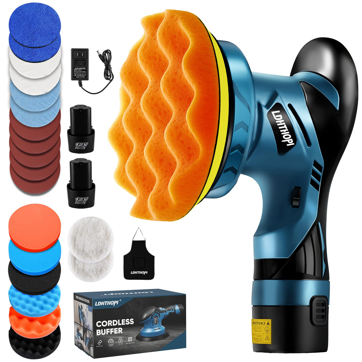 Ldhthopi Cordless Polisher, 12V 2000Mah Battery Dual Action Polisher, 6 Variable Speeds, 3000-5000Rpm For Car Detailing, For Car