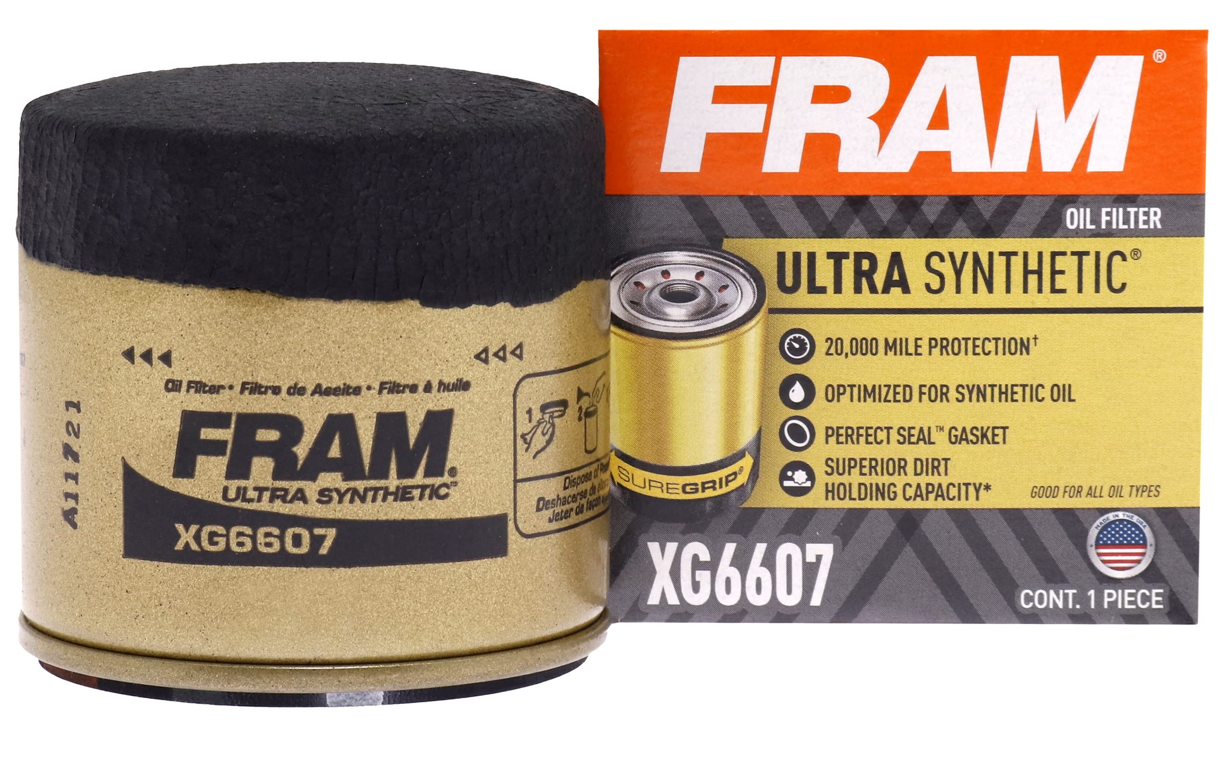 Fram Ulta Synthetic Automotive Replacement Oil Filter, Designed For Synthetic Oil Changes Lasting Up To 20K Miles, Xg6607 With Suregrip (Pack Of 1)