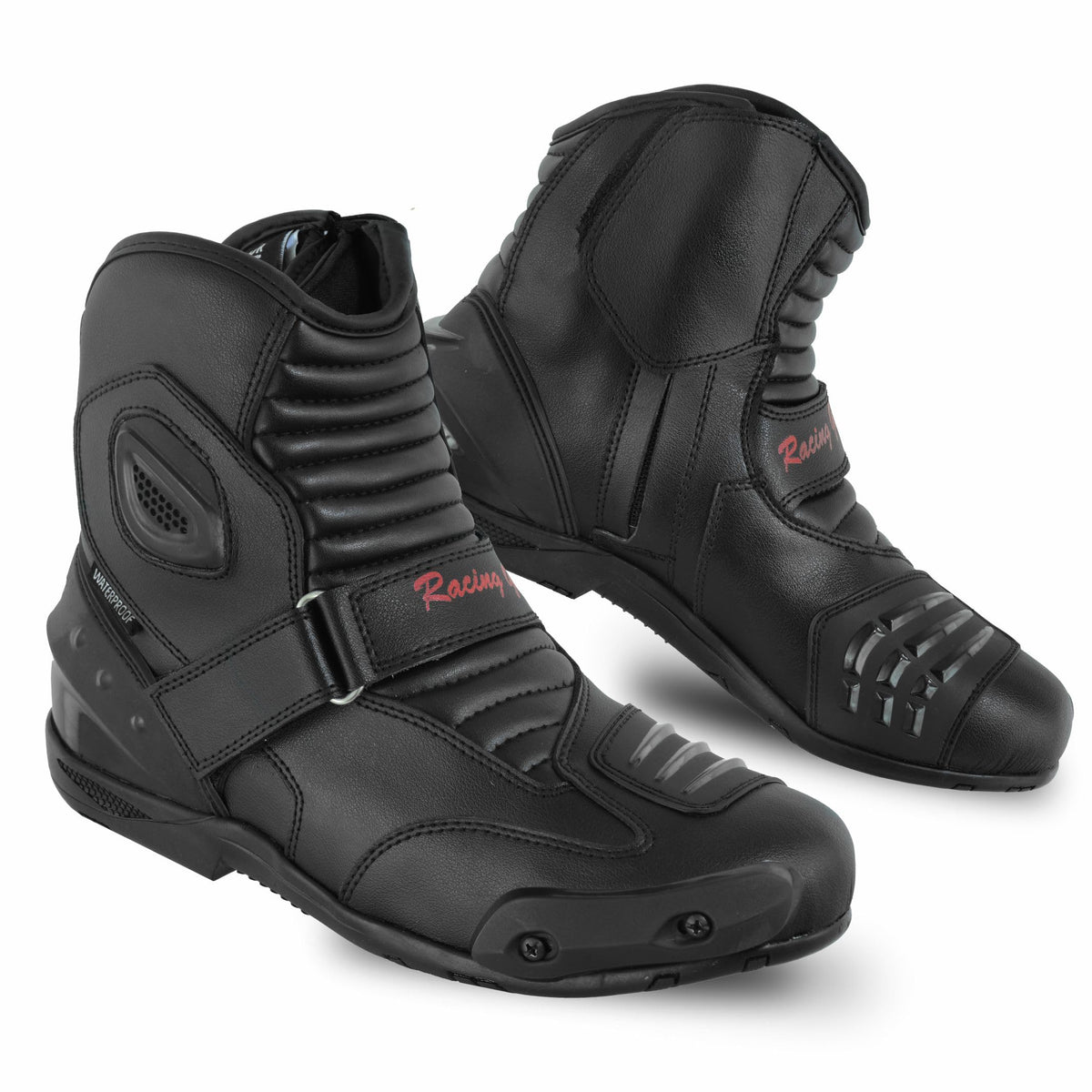 PROFIRST Short Ankle Leather Motorbike boots for men Motorcycle boots Protective Shoes for Riders - CE Approved (Black, US Footw