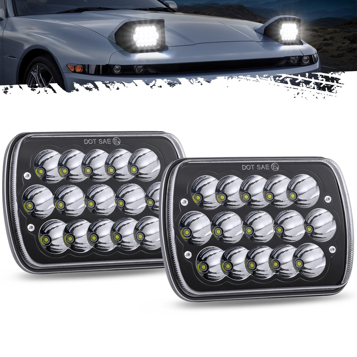 Partsam 2Pcs H6054 Led Headlights 7X6 5X7 Headlamp Anti-Glare Hi/Low Sealed Beam Lights Compatible With Cherokee Xj Wrangler Yj