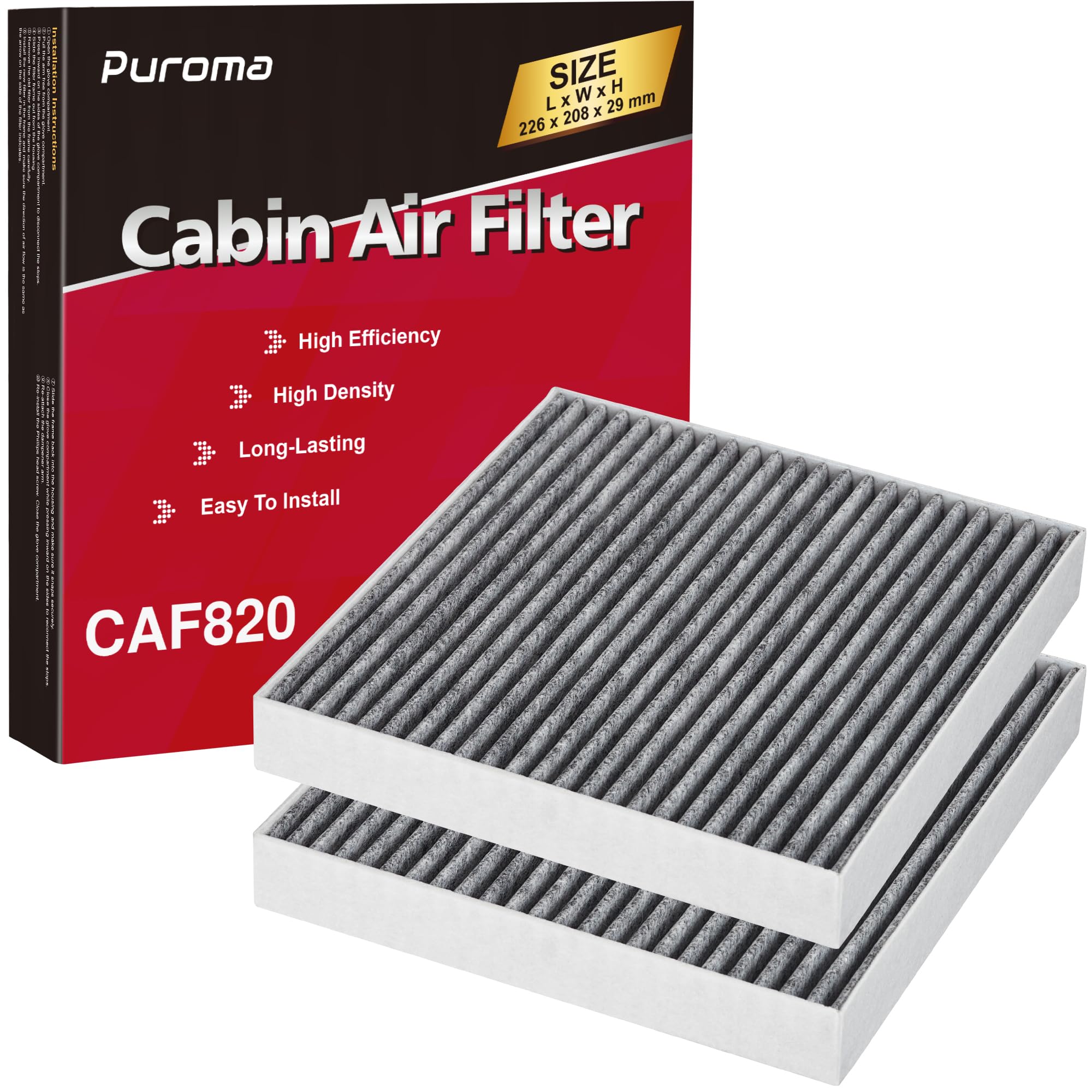 Puroma Cabin Air Filter with Activated Carbon, Compatible with CF12820, Hyundai 97133-L1000, 97133-N9100, Elantra, Ioniq, Santa 