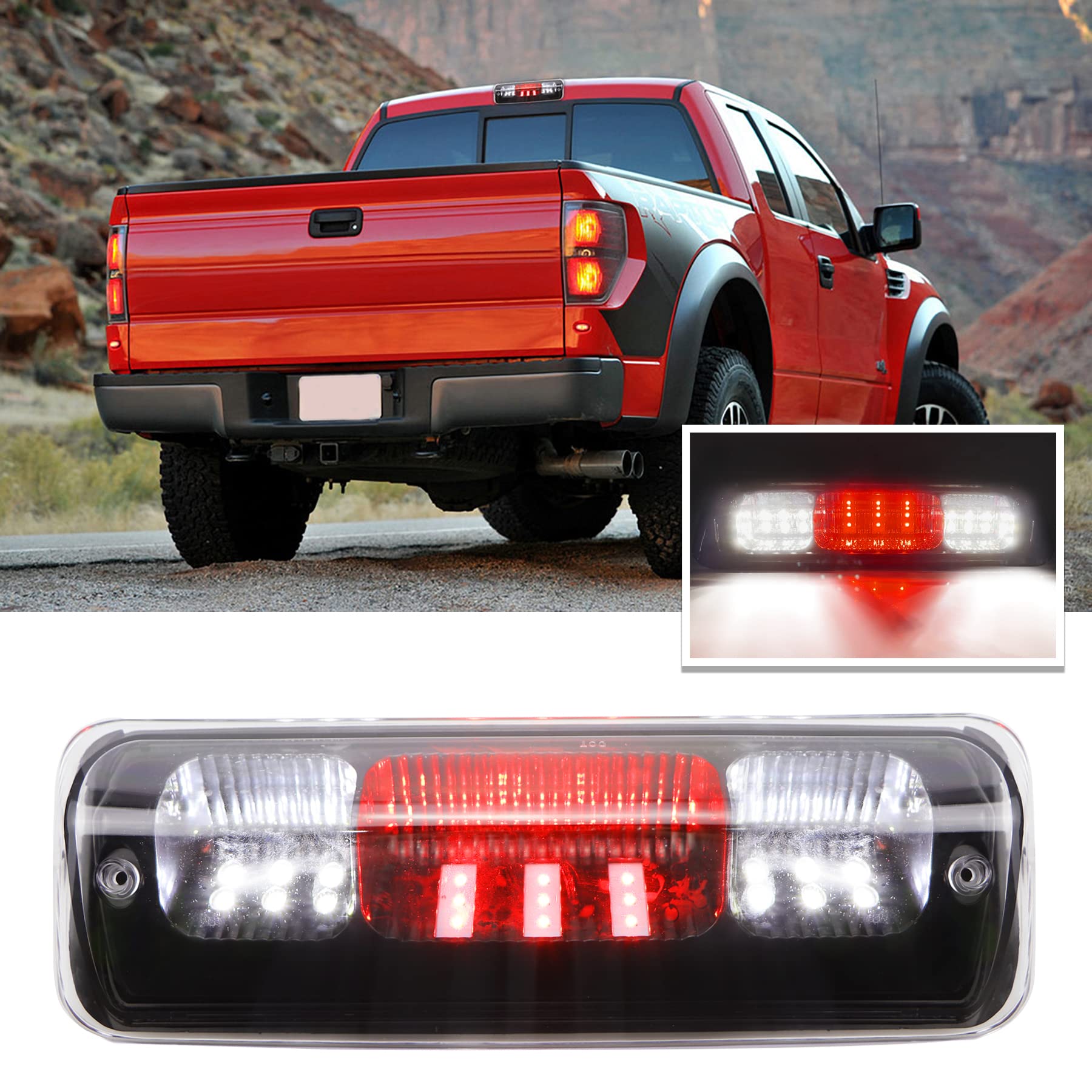 For 2004-2008 Ford F150 3Rd Brake Light, For 2007-2010 Ford Explorer Sport Trac Led Third Brake Light High Mount Brake Light Waterproof Cargo Light (Black Housing Clear Lens)