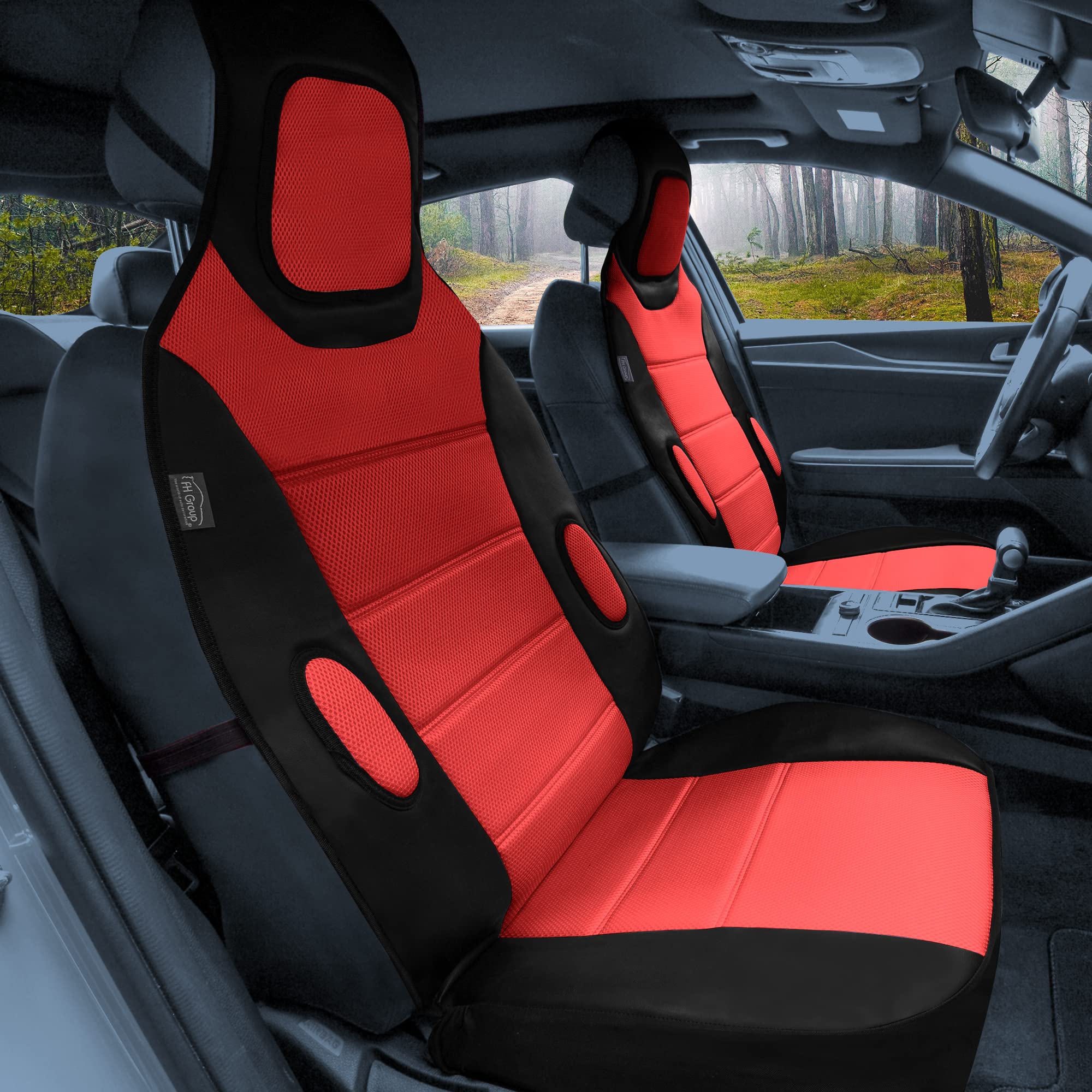 FH Group Car Seat Cover Cushion - 2 Pack Seat Covers for Cars Trucks SUV,Faux Leather Car Seat Cushions, Waterproof Car Seat Cover Cushion, Universal Fit Car Seat protector Front Set Red