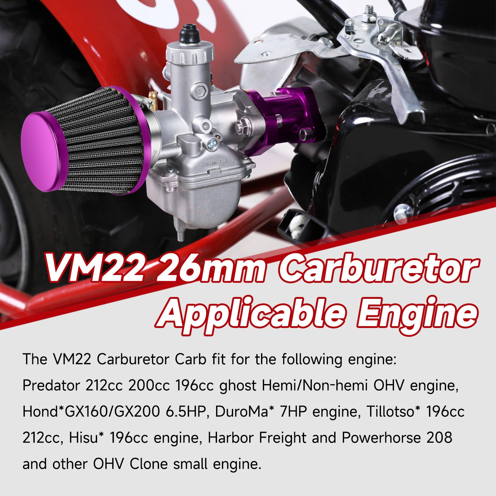 FVRITO 212cc Carburetor VM22 Carb Mini Bike Throttle Kit for Predator 212 CT200U BT200X KT196 Racing Go Kart Baja Warrior 196cc