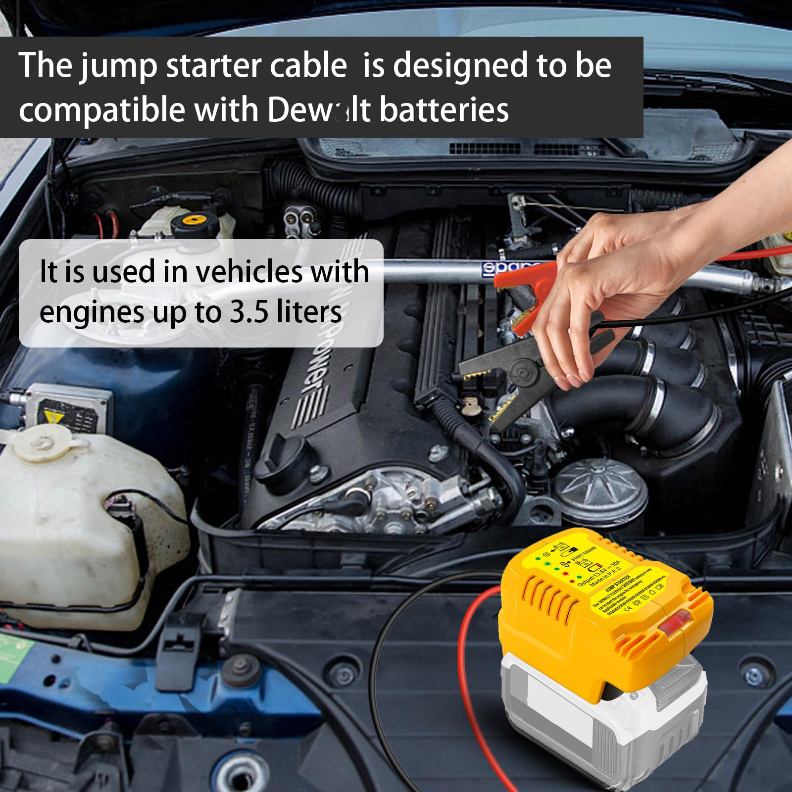 Car Jump Starters Adapter Compatible with DeWalt 20V MAX Batteries with 11AWG Jump kit Cable for use with Trucks, SUVs, Full-Siz