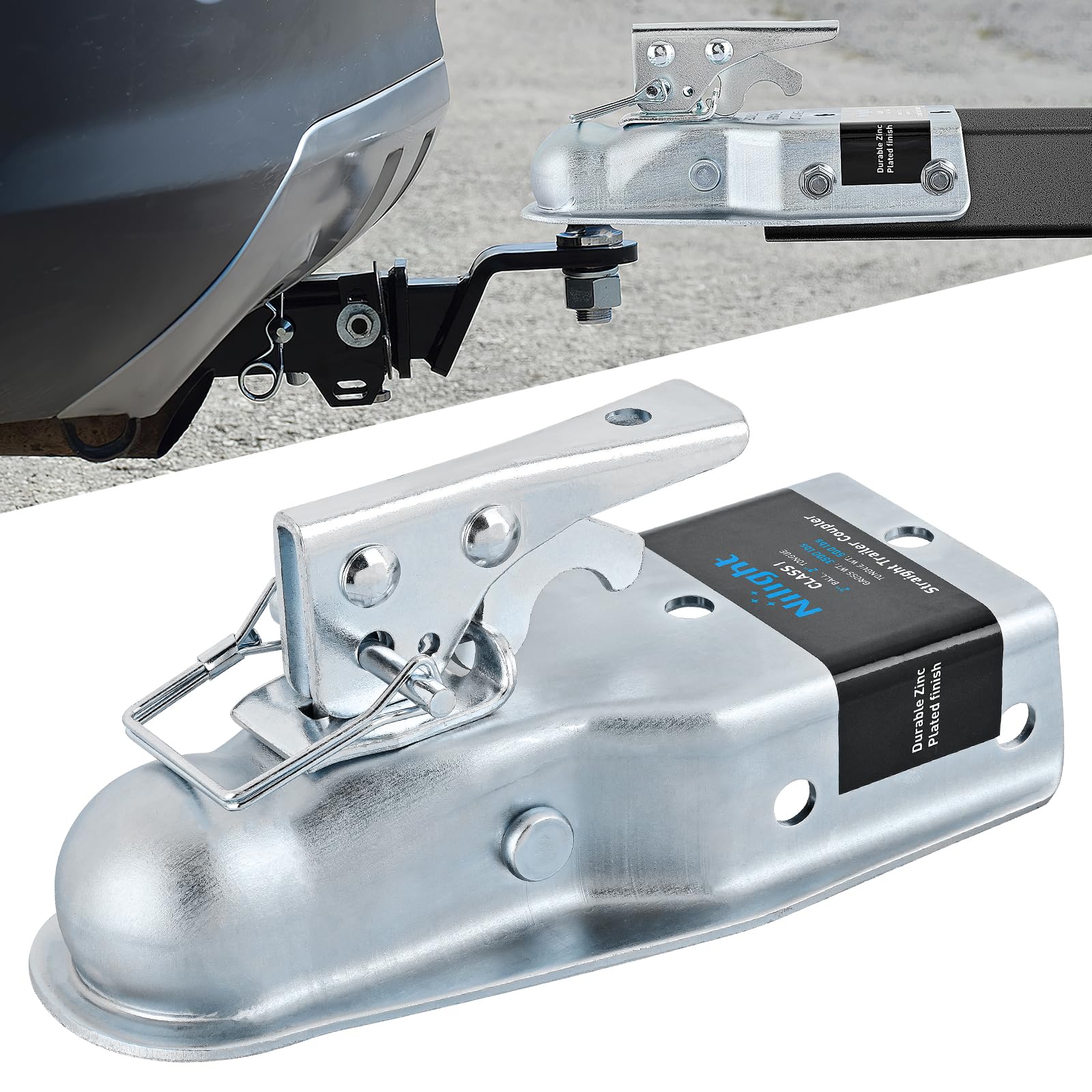 Nilight Straight Trailer Coupler with Security Latch&Chain for 1-7/8 Inch Hitch Ball, 3-Inch Channel,2000 LBS,Heavy Duty Traille
