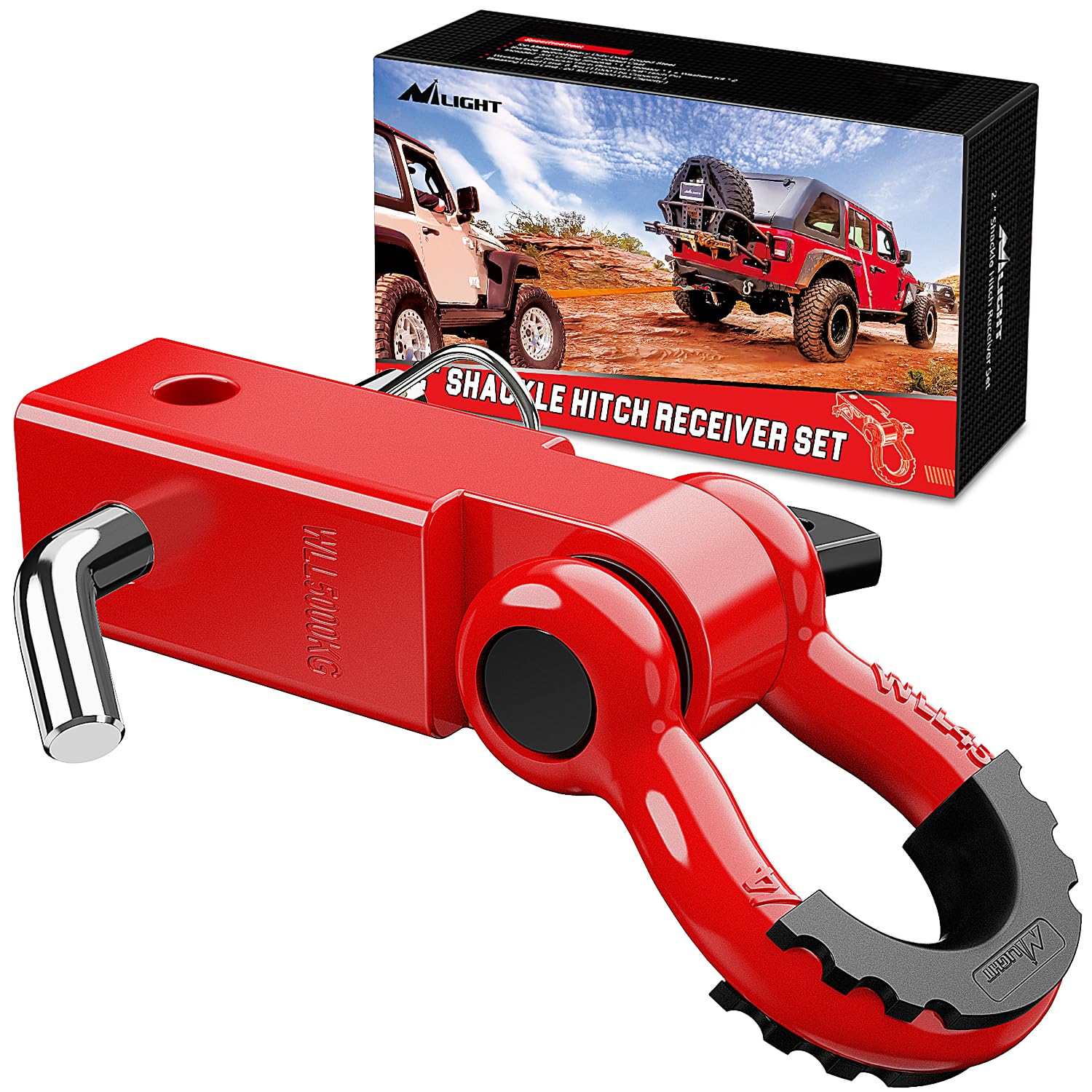 Nilight Shackle Hitch Receiver 2Inch 45000 LBs Breaking Strength 3/4 D Ring Shackle w/Trailer Hitch Pin Heavy Duty Solid Recover
