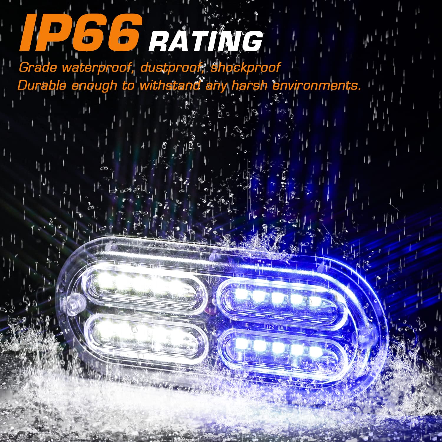 Linkitom 4Pcs Ultra Slim Sync Feature 24-Led Car Truck Surface Mount Emergency Hazard Warning Strobe Light (Blue&White)