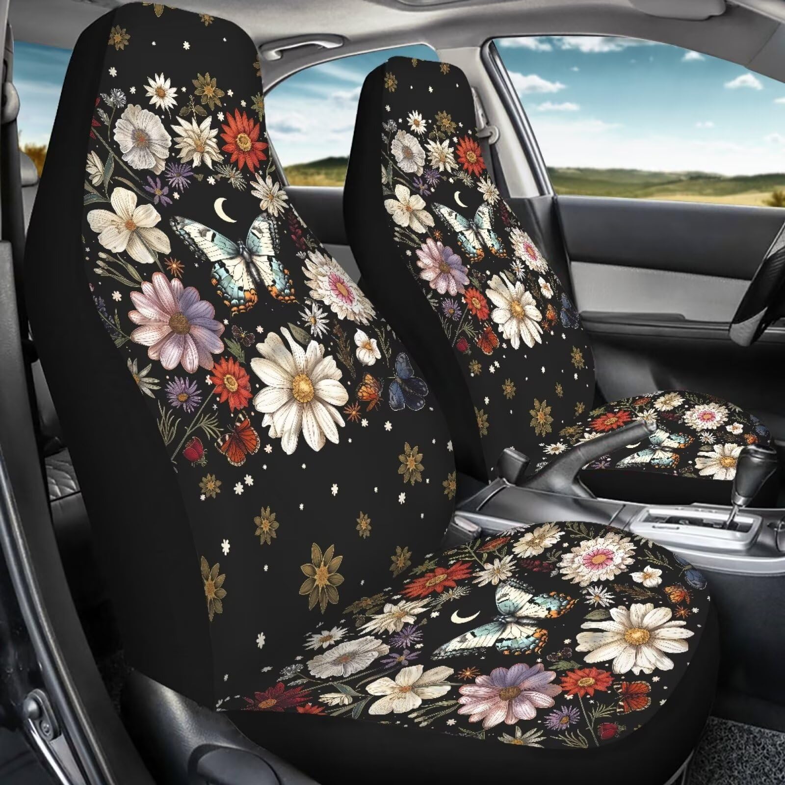 Bigcarjob Art Butterfly Car Seat Cover Full Set Auto Front Seat Protectors Vehicle Bucket Seat Pad,Butterfly Car Interior Access