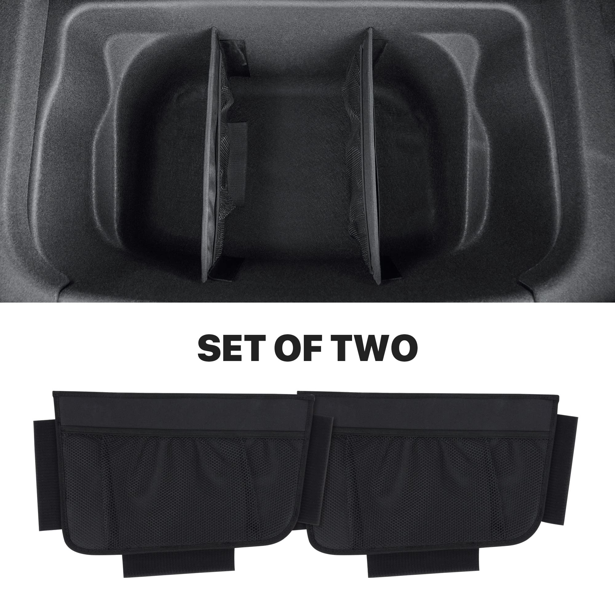 KMMOTORS Rear Trunk Divider of under-floor Compatible for Tesla model Y, Model 3 – Trunk(rear) Divide the Organizer Storage with Mesh Pocket Dividers –(set of 2 dividers)…