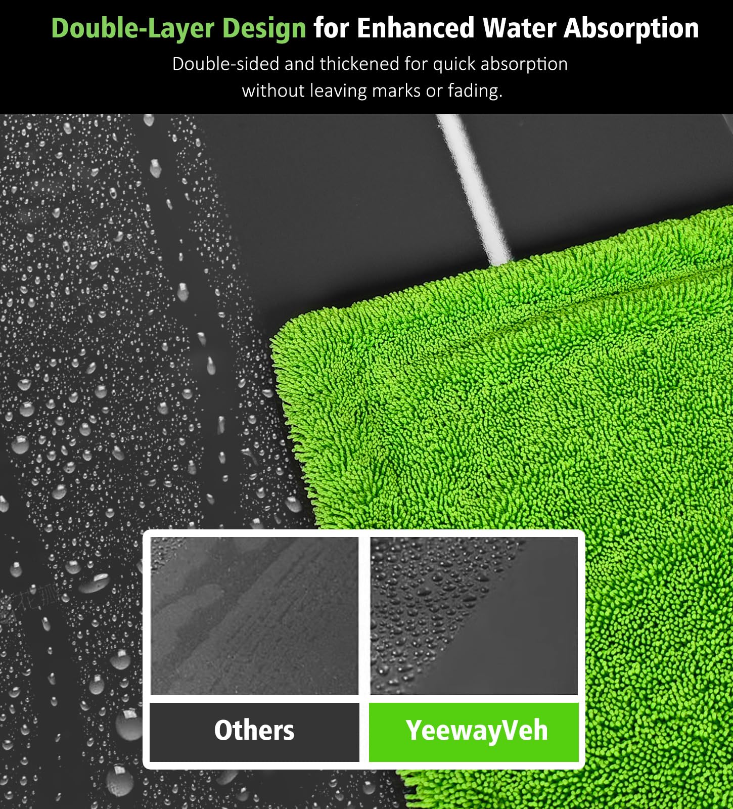 YeewayVeh 28'' x 36'' Car Drying Towel Extra Large, 1400 GSM Double Sided High Absorbent Car Wash Drying Towels, No Scratches or