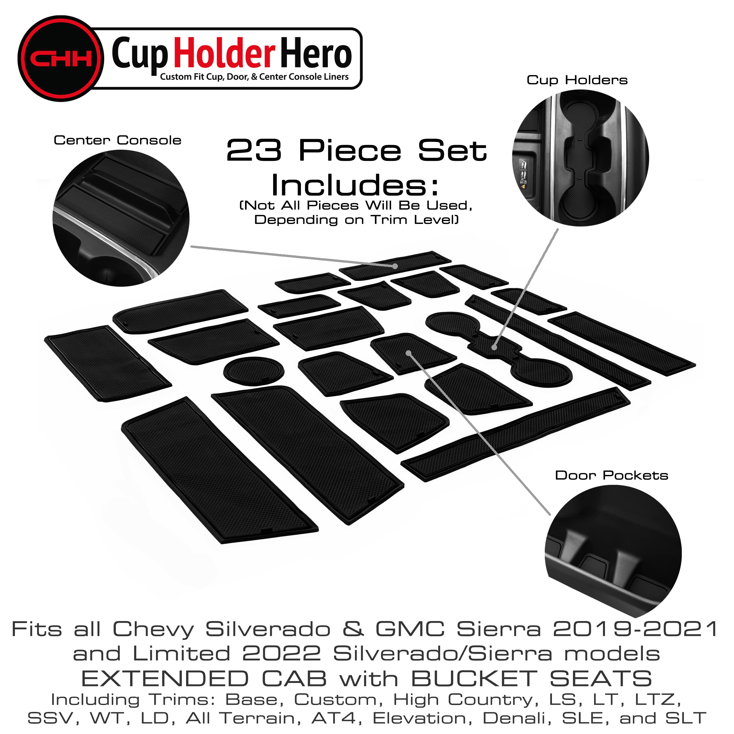 Cupholderhero Fits Chevy Silverado1500 Accessories & Gmc Sierra 2014-2022 Premium Custom Interior Nonslip Antidust Cupholder Ins